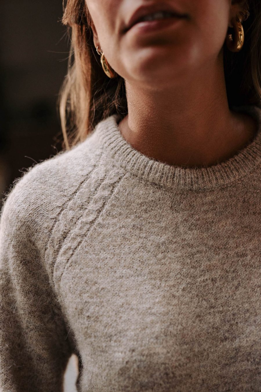 Pull Aéris beige Sahoma col rond en maille
