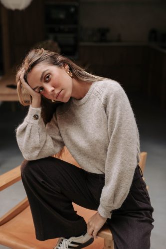 Pull Aéris beige Sahoma col rond en maille