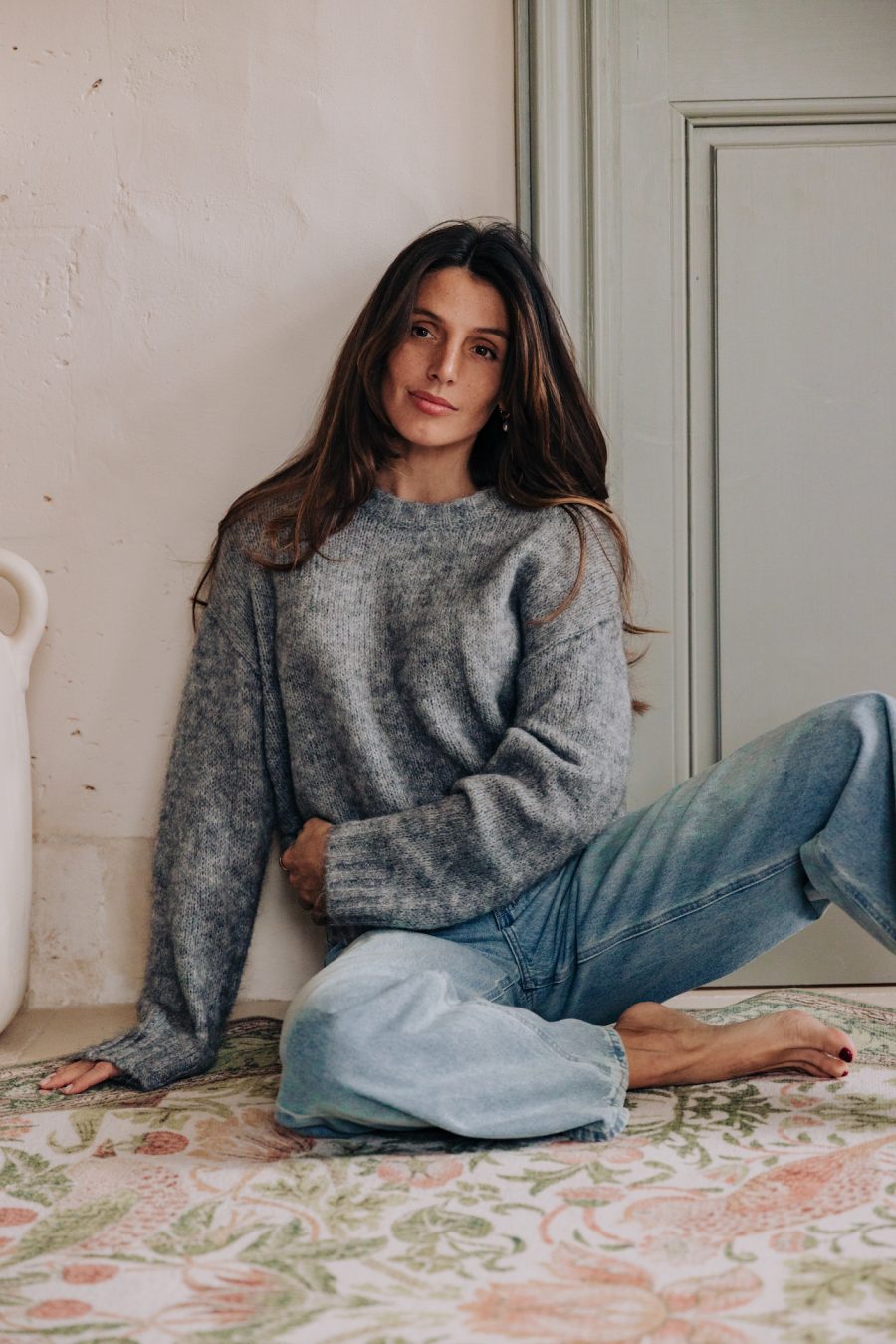 Pull Teren gris Sahoma en maille et col rond