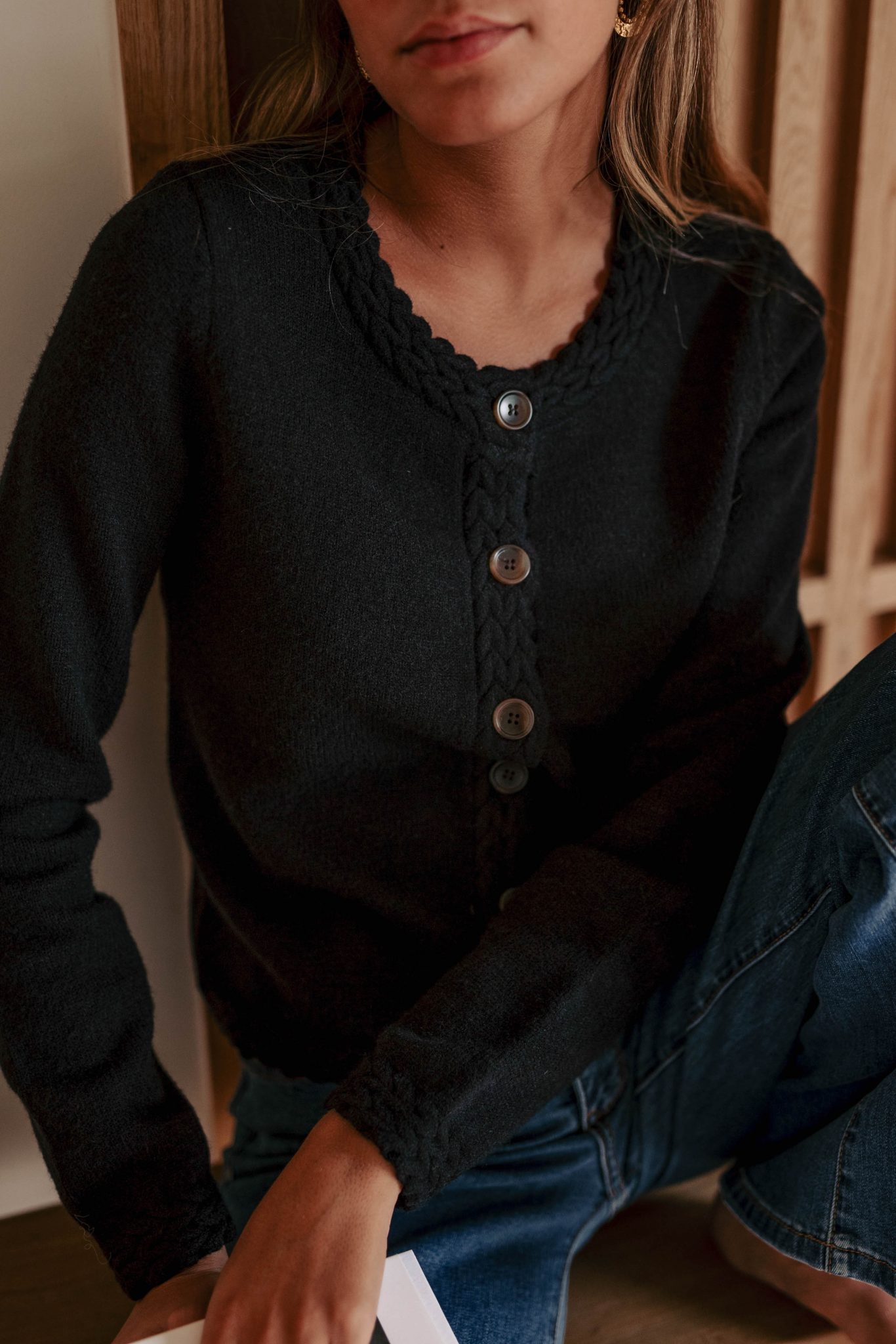Gilet Nelo noir Sahoma en maille douce