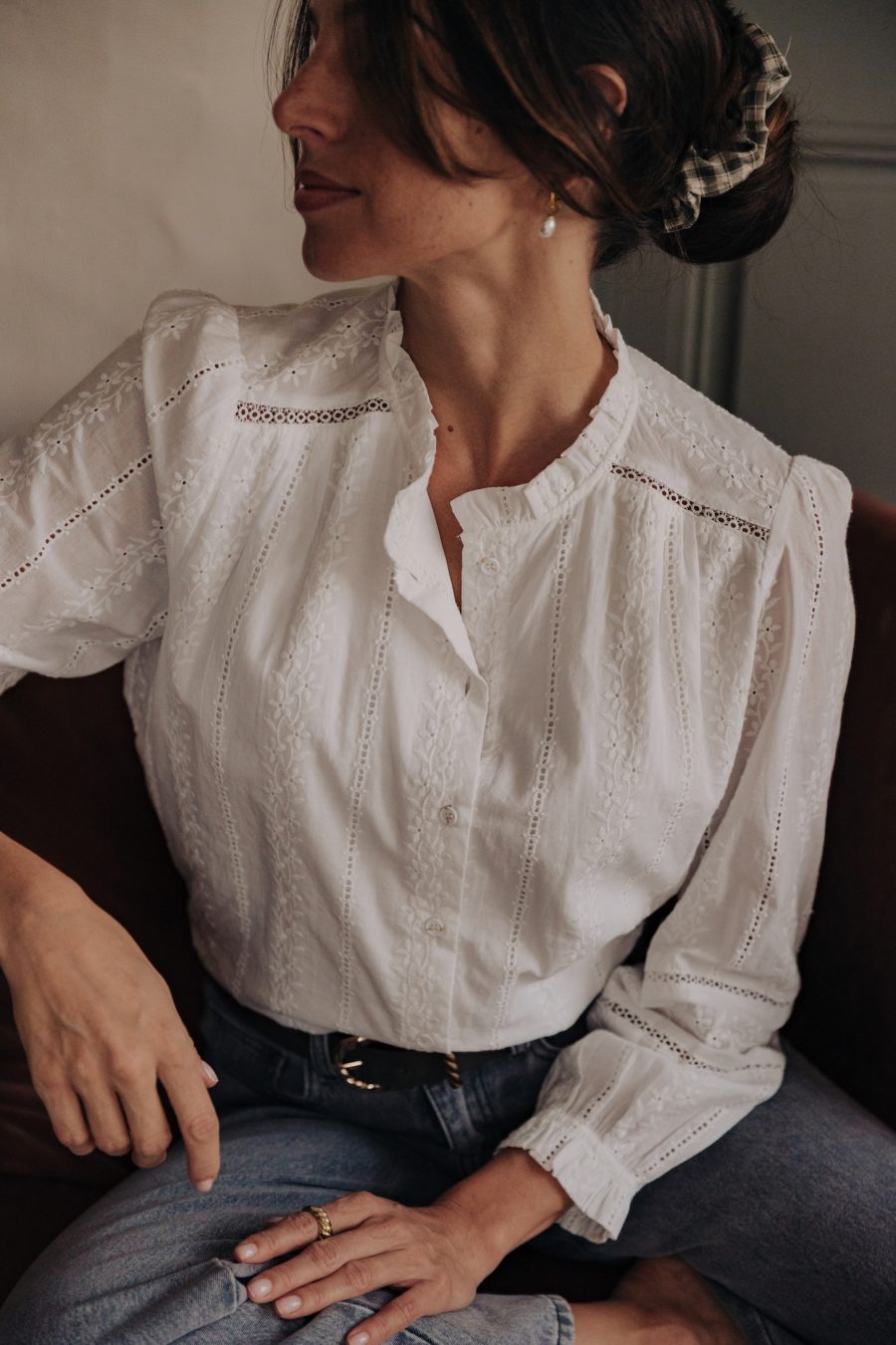 Chemise Fay blache Sahoma en broderie ton sur ton