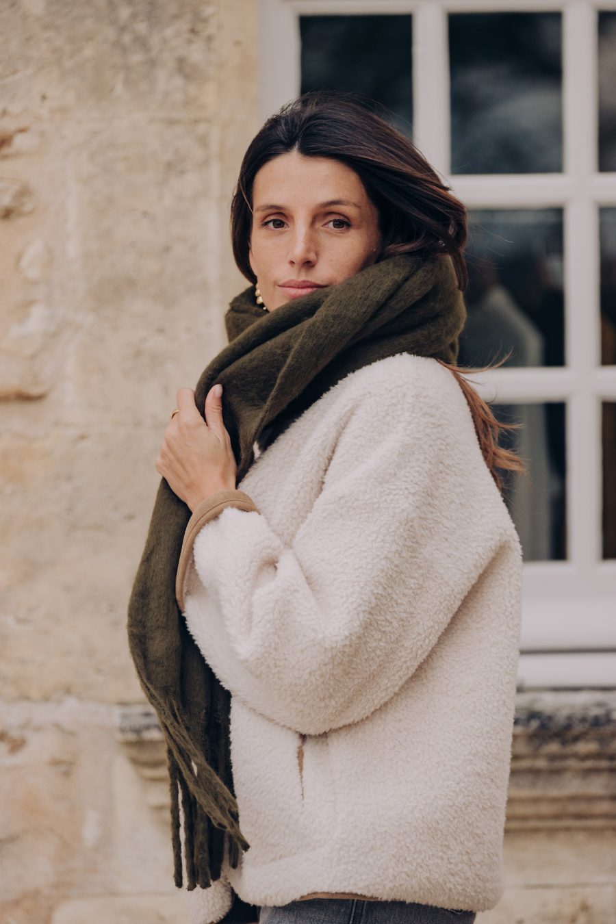 Echarpe Althéa verte kaki Sahoma à franges