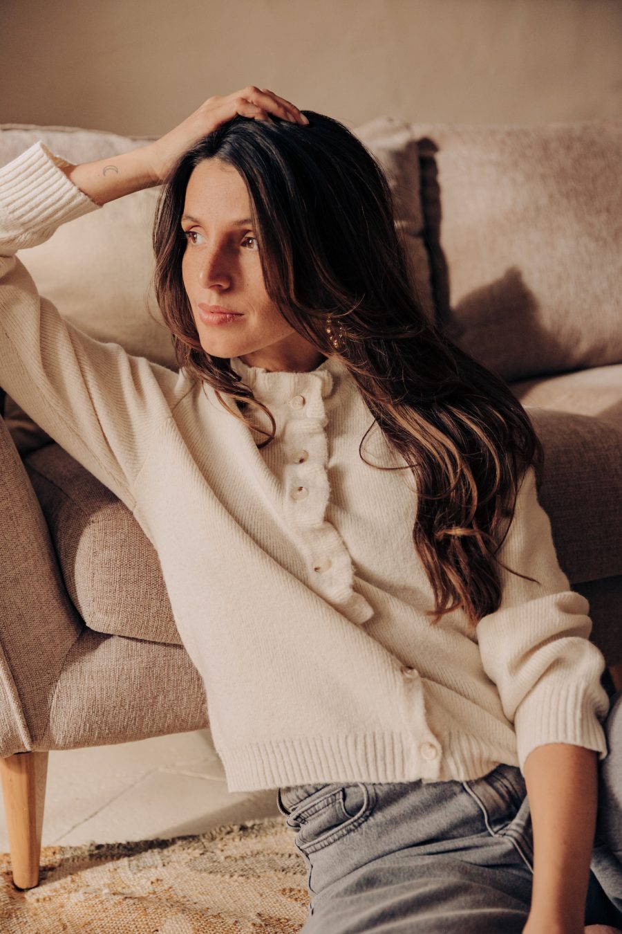 Gilet Naelio Sahoma écru à volants