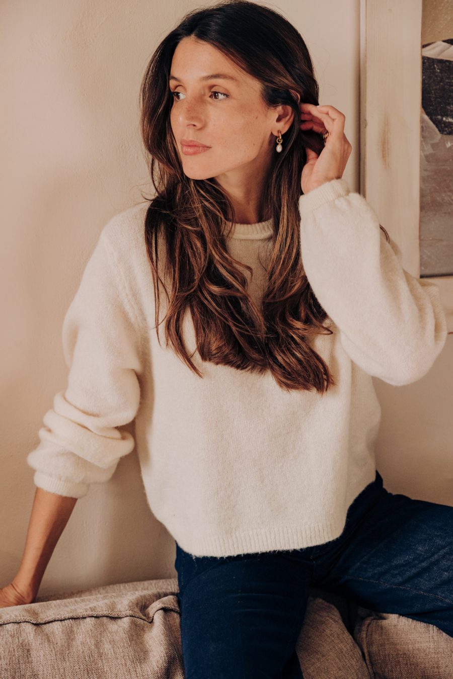 Pull en maille Clea blanc Sahoma col rond