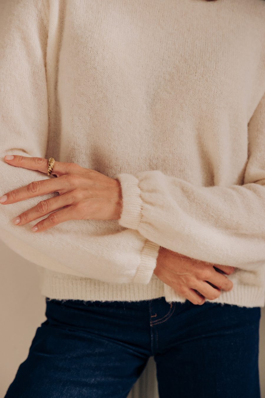 Pull en maille Clea blanc Sahoma col rond