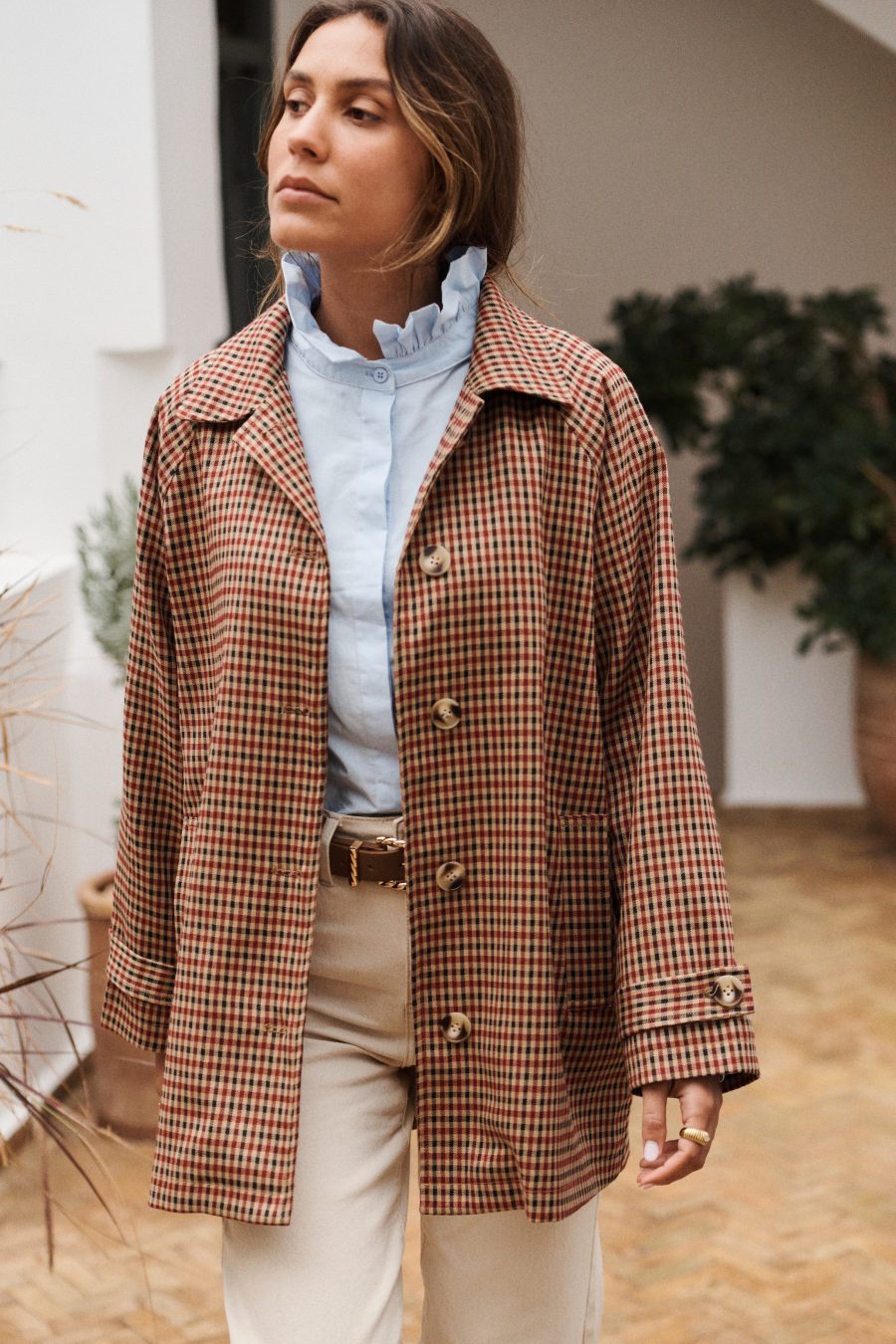 Veste femme Pauline Sahoma à petits carreaux, manches longues