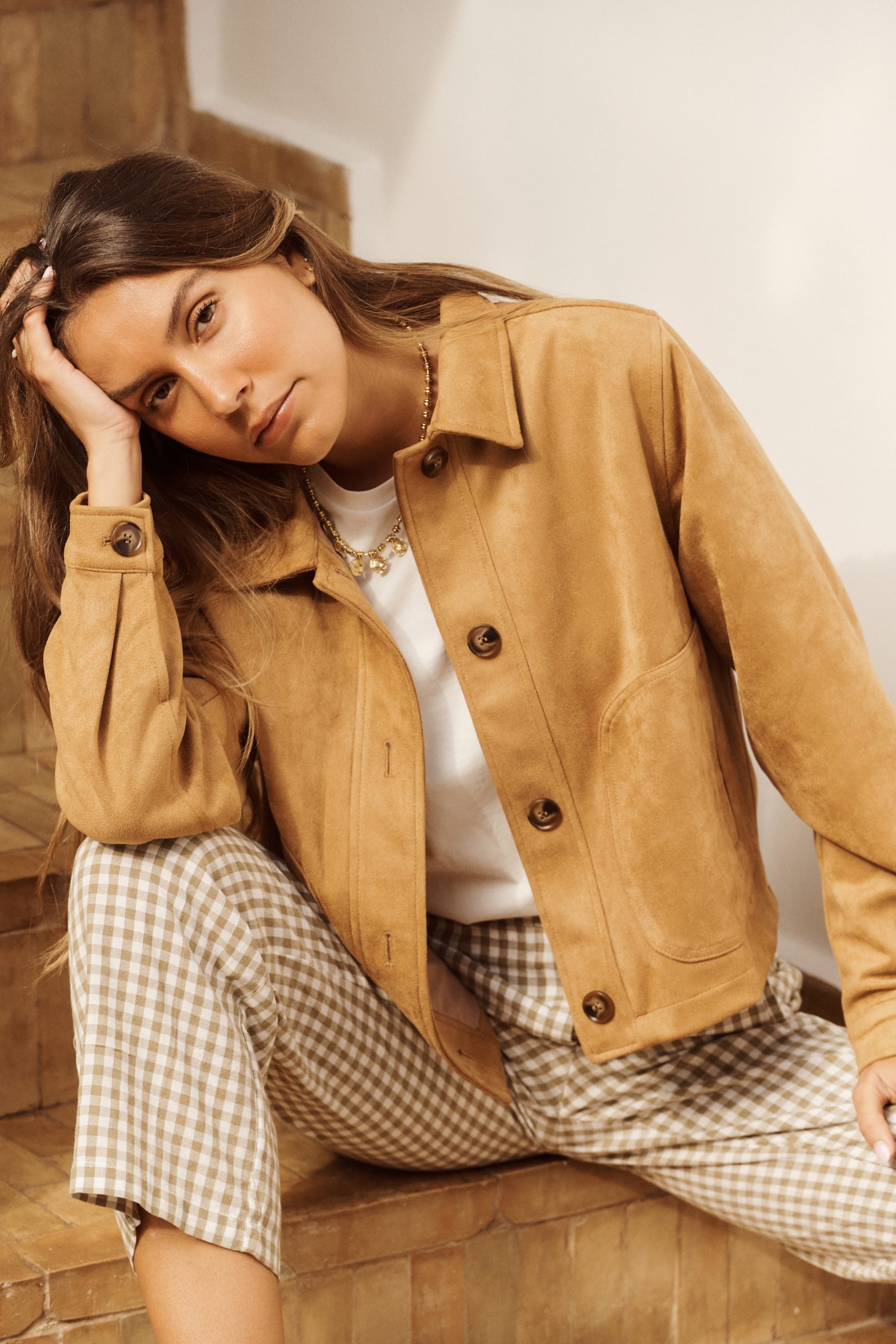 Veste femme Mia Sahoma camel, en suédine, manches longues