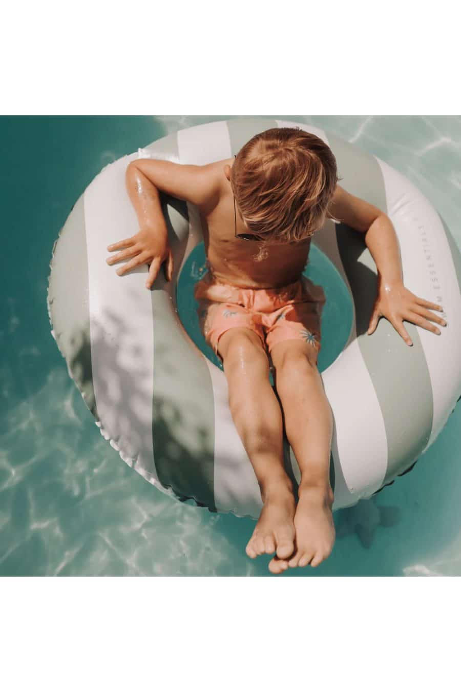 Bouée enfant gonflable rayures vert et blanc Sahoma accessoire piscine plage été enfant