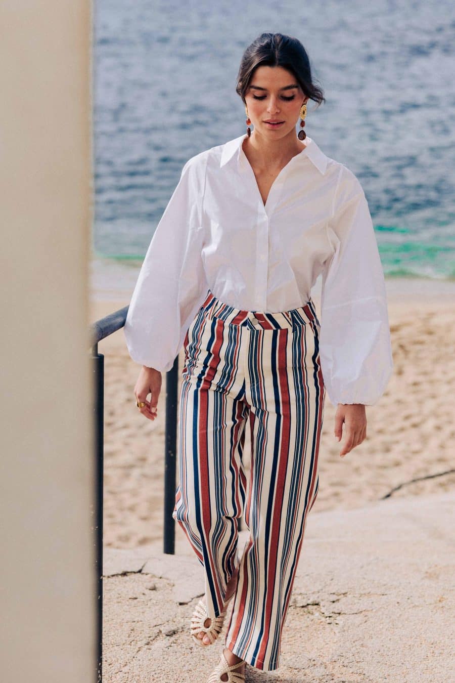 Chemise Lina blanche Sahoma, coupe tomboy large et manches raglantes ballon