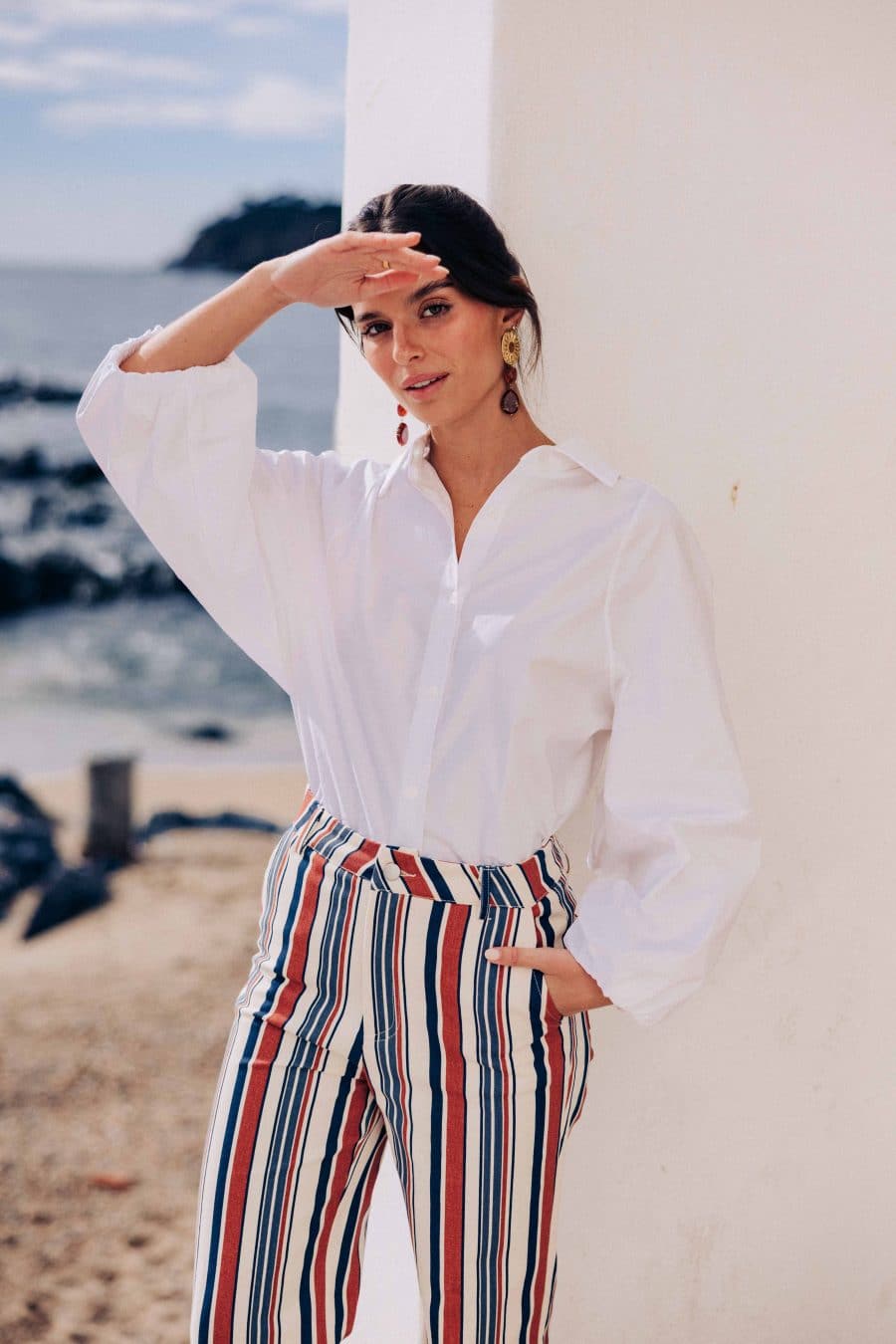 Chemise Lina blanche Sahoma, coupe tomboy large et manches raglantes ballon