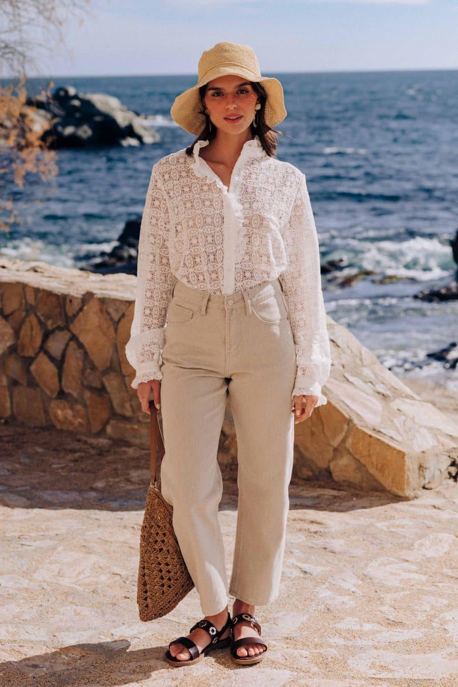 Jean Lorenzo Sahoma taupe, taille haute et coupe droite courte