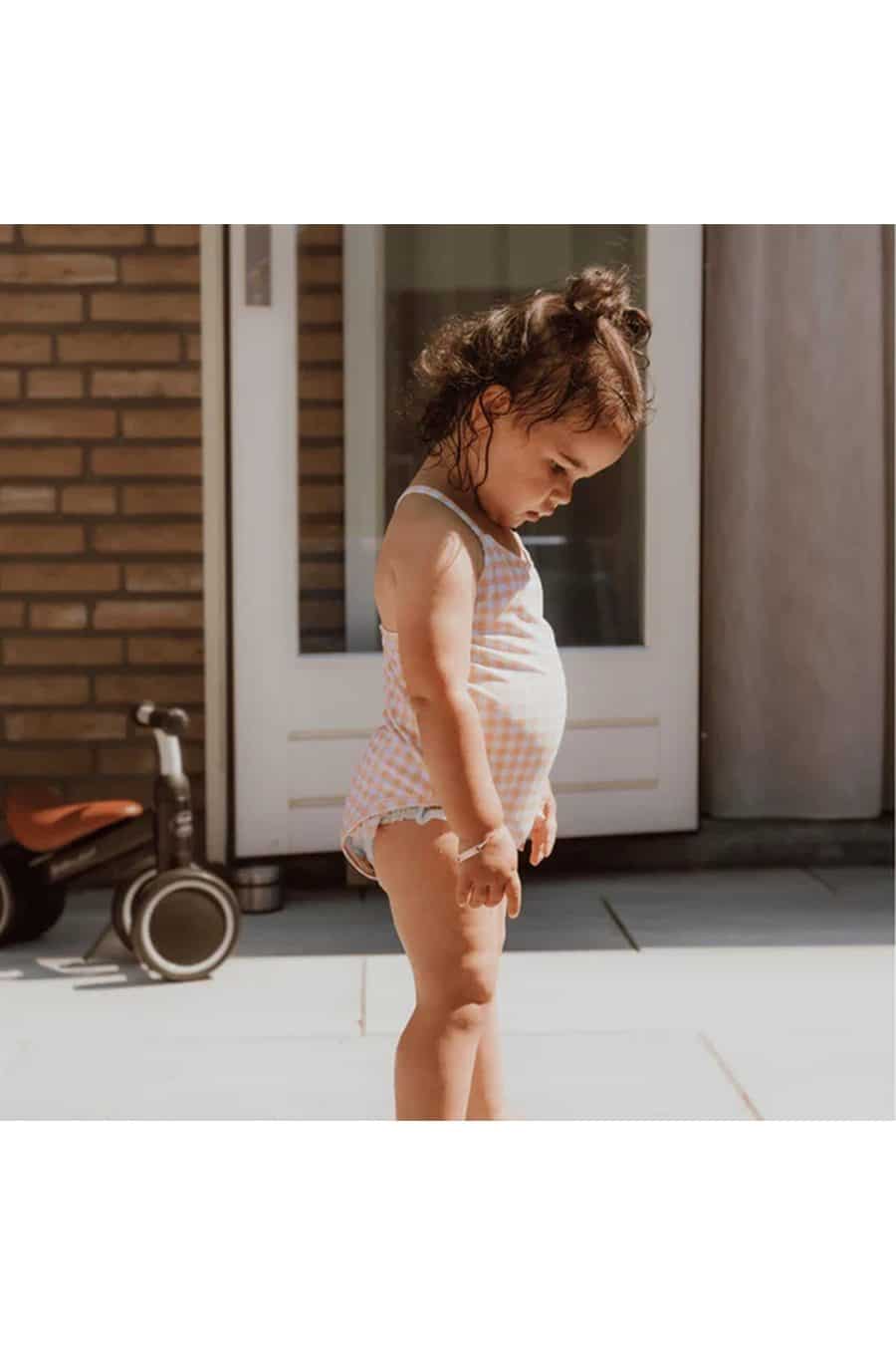 Maillot de bain Isabelle fille vichy orange et blanc Sahoma une pièce enfant été plage piscine
