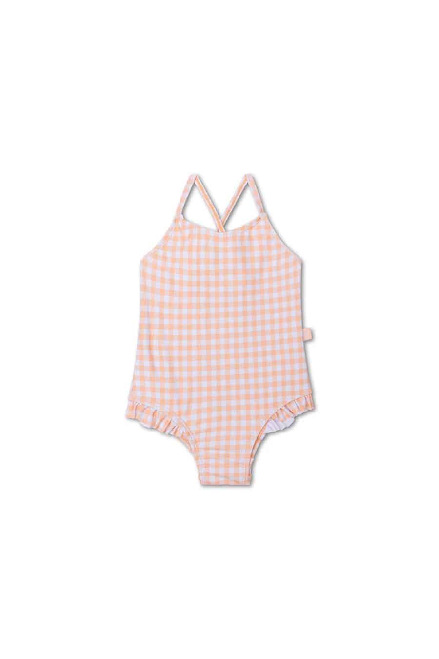 Maillot de bain Isabelle fille vichy orange et blanc Sahoma une pièce enfant été plage piscine