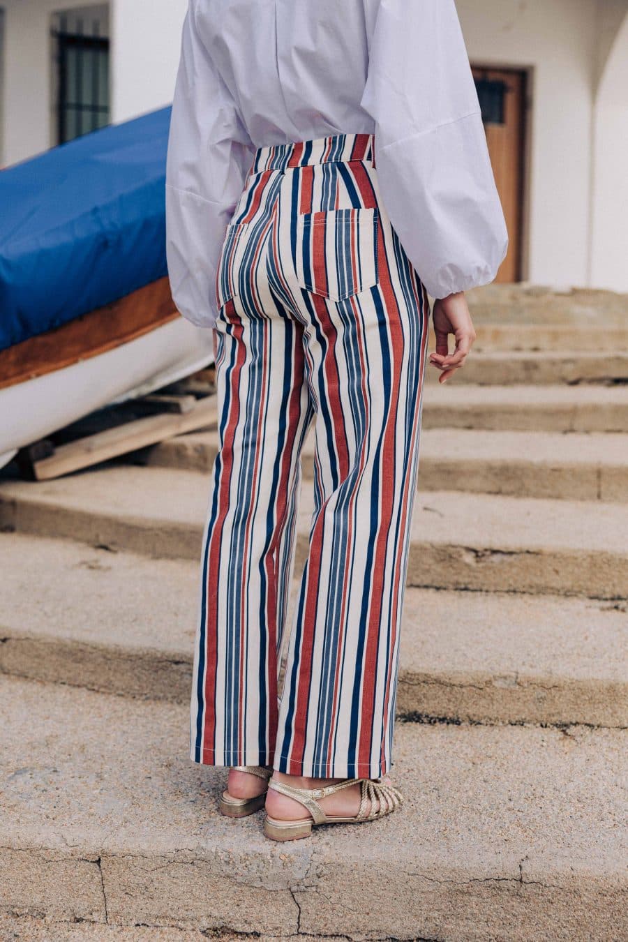 Pantalon Salvador Sahoma rayé, taille haute et coupe droite