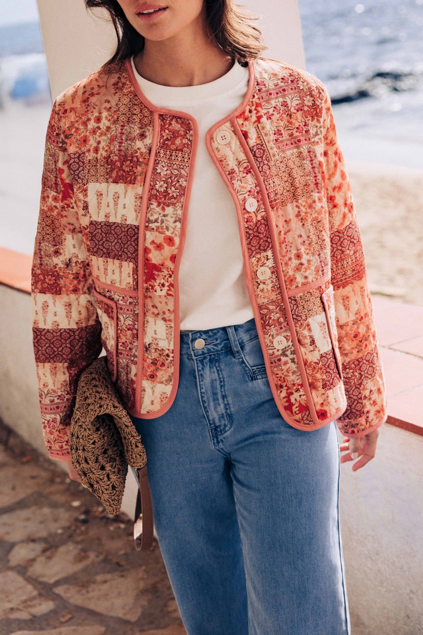 veste-louna-patchwork-sahoma-00004 Veste matelassée Louna Sahoma imprimé patchwork rose, manches longues, col rond