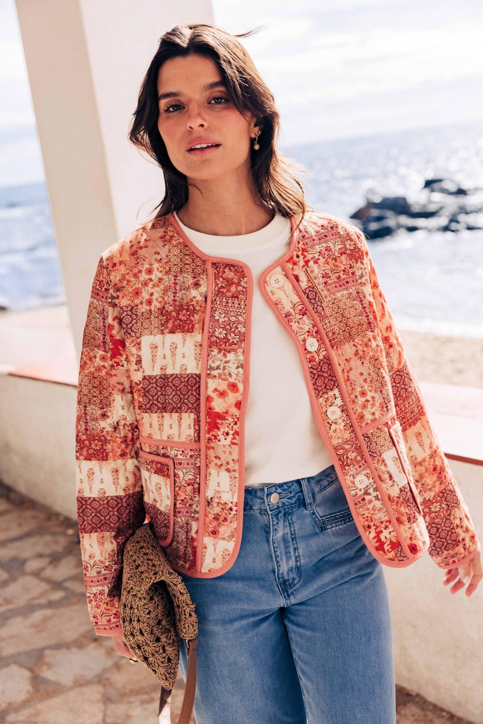 veste-louna-patchwork-sahoma-00005 Veste matelassée Louna Sahoma imprimé patchwork rose, manches longues, col rond
