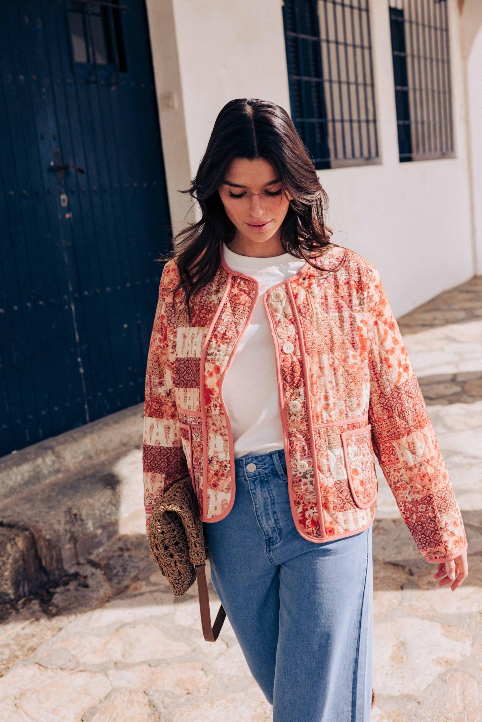 veste-louna-patchwork-sahoma-00006 Veste matelassée Louna Sahoma imprimé patchwork rose, manches longues, col rond