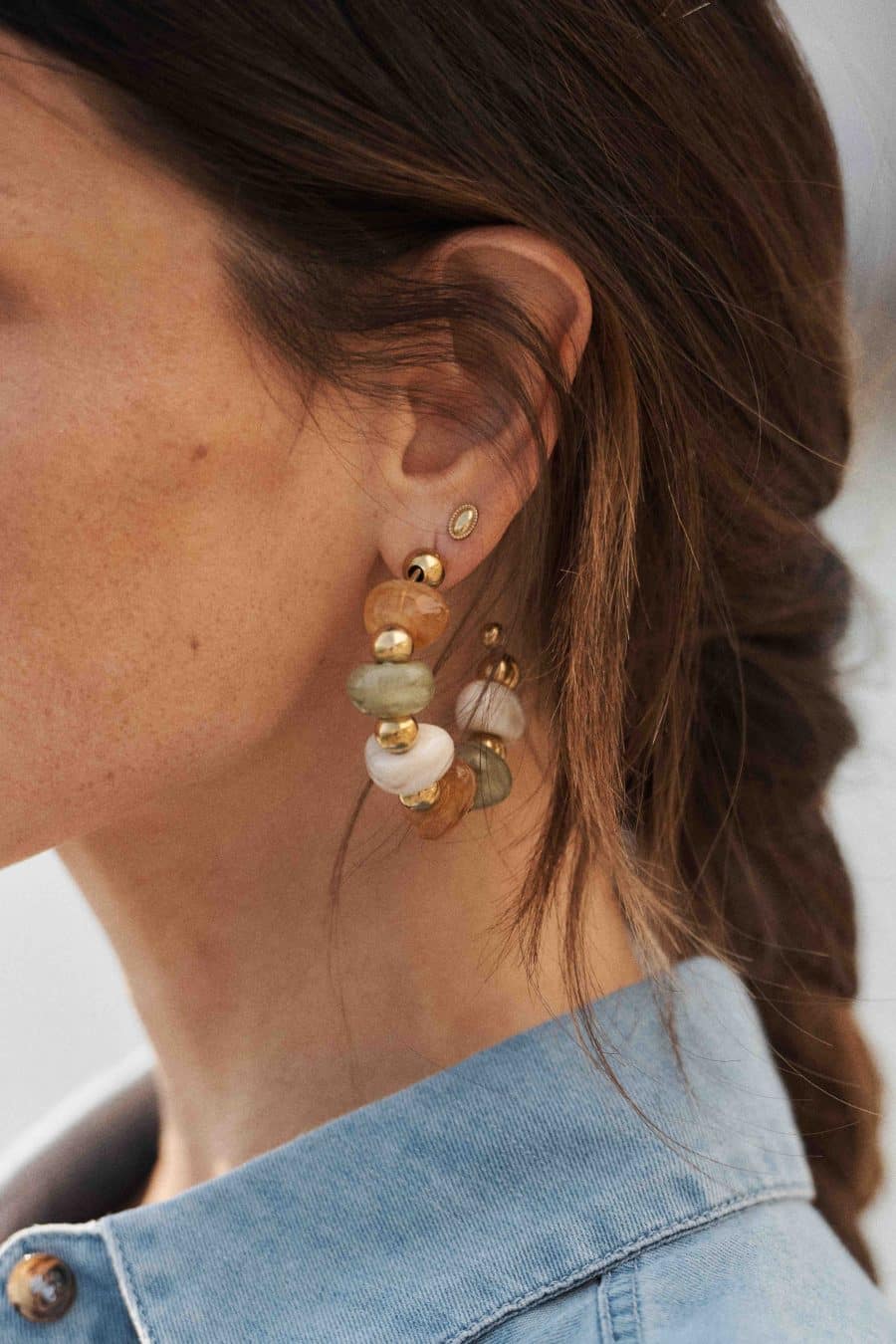 Boucles d’oreilles créoles Nina à perles multicolores et dorées Sahoma