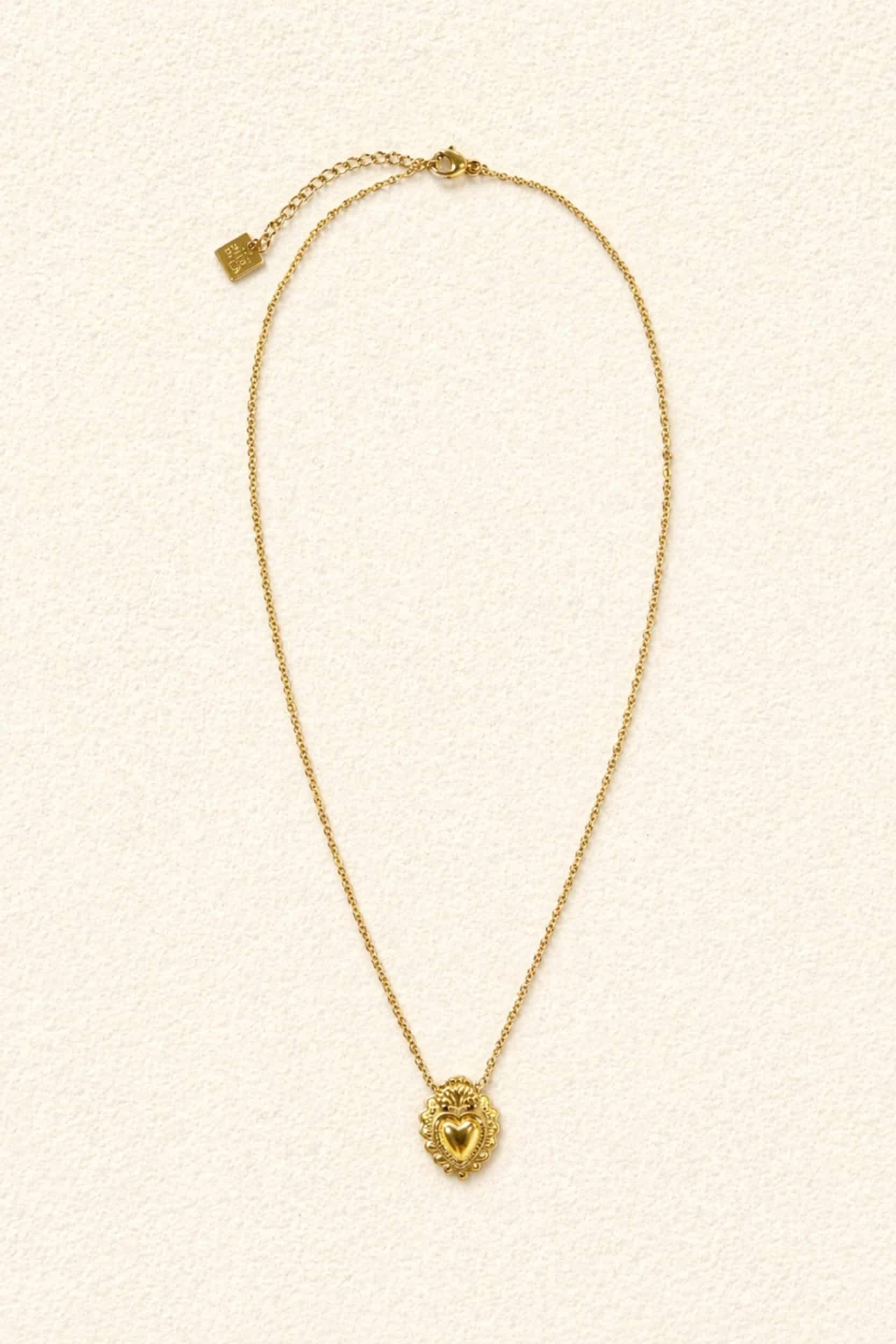 Collier femme Vera - chainette fine et médaillon forme coeur sacré doré | Sahoma