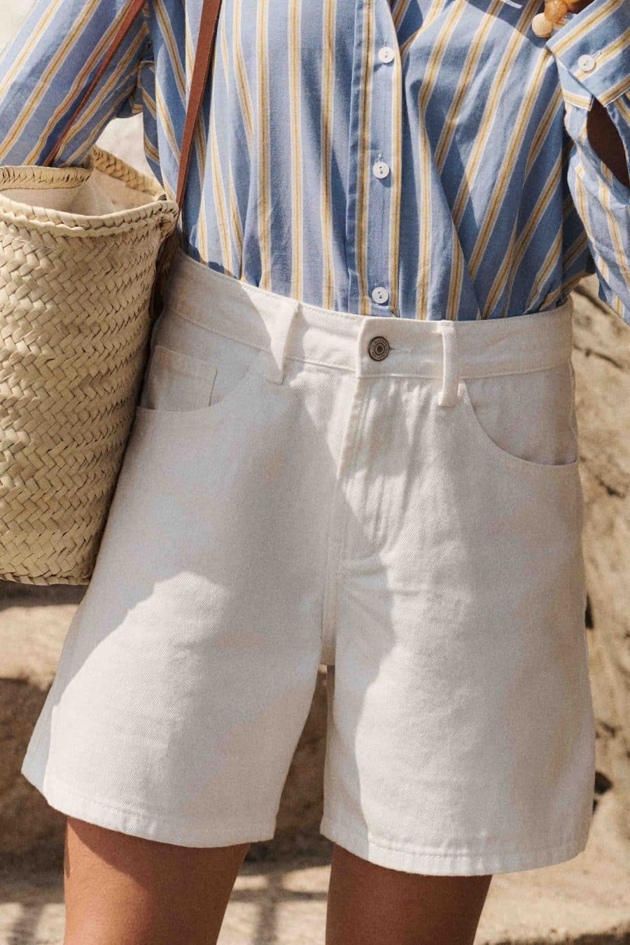 Short Mathis blanc Sahoma en jean, taille haute