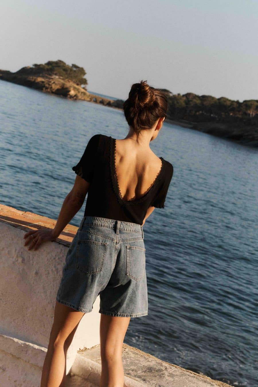 Short Mathis bleu vintage Sahoma en jean, taille haute et légèrement évasé