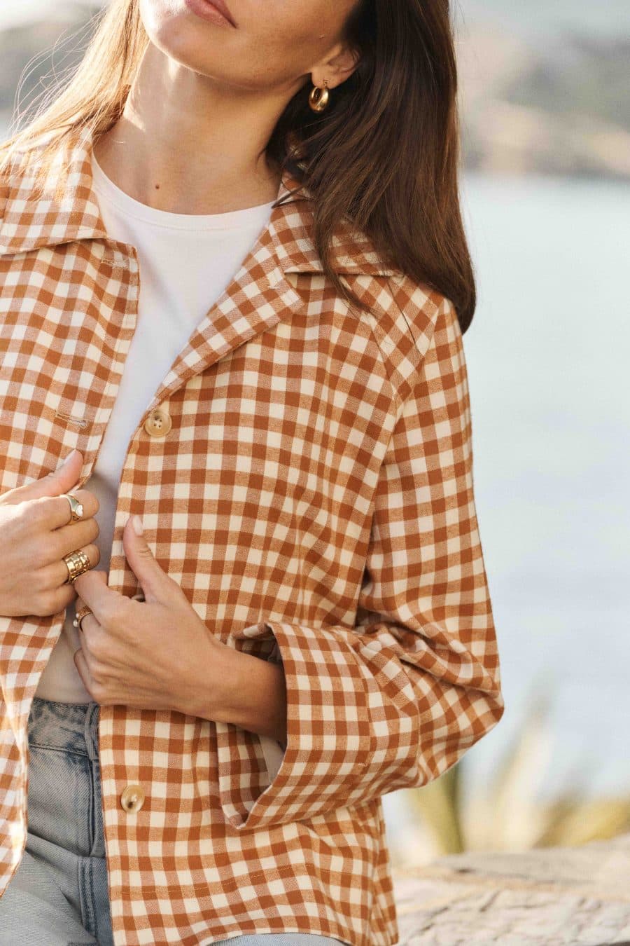 Veste Lou Sahoma coupe ample col revers motif vichy terracotta - boutonnée