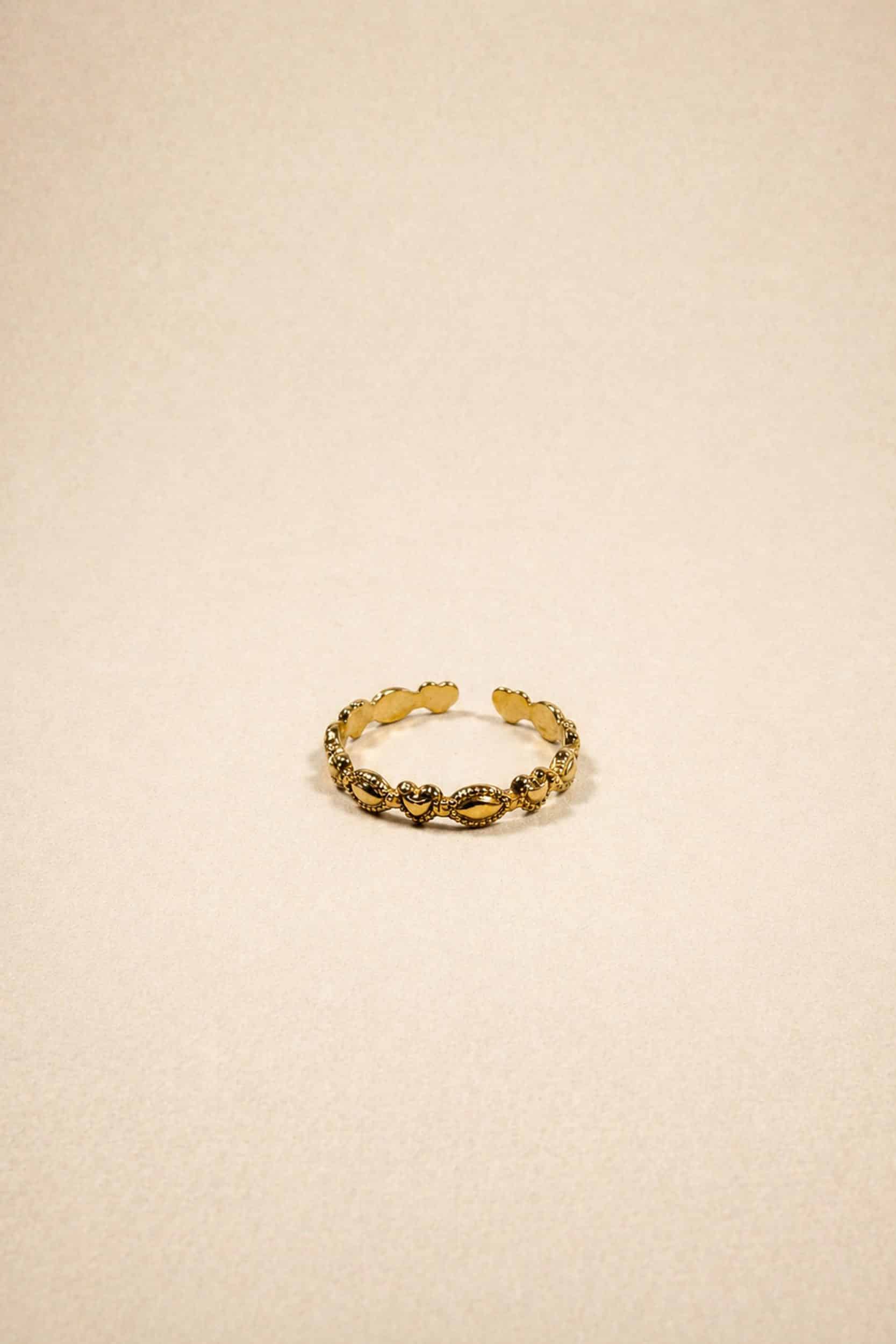 Bague fine ajustable formes coeurs et ovales en acier inoxydable – Bijoux doré tendance