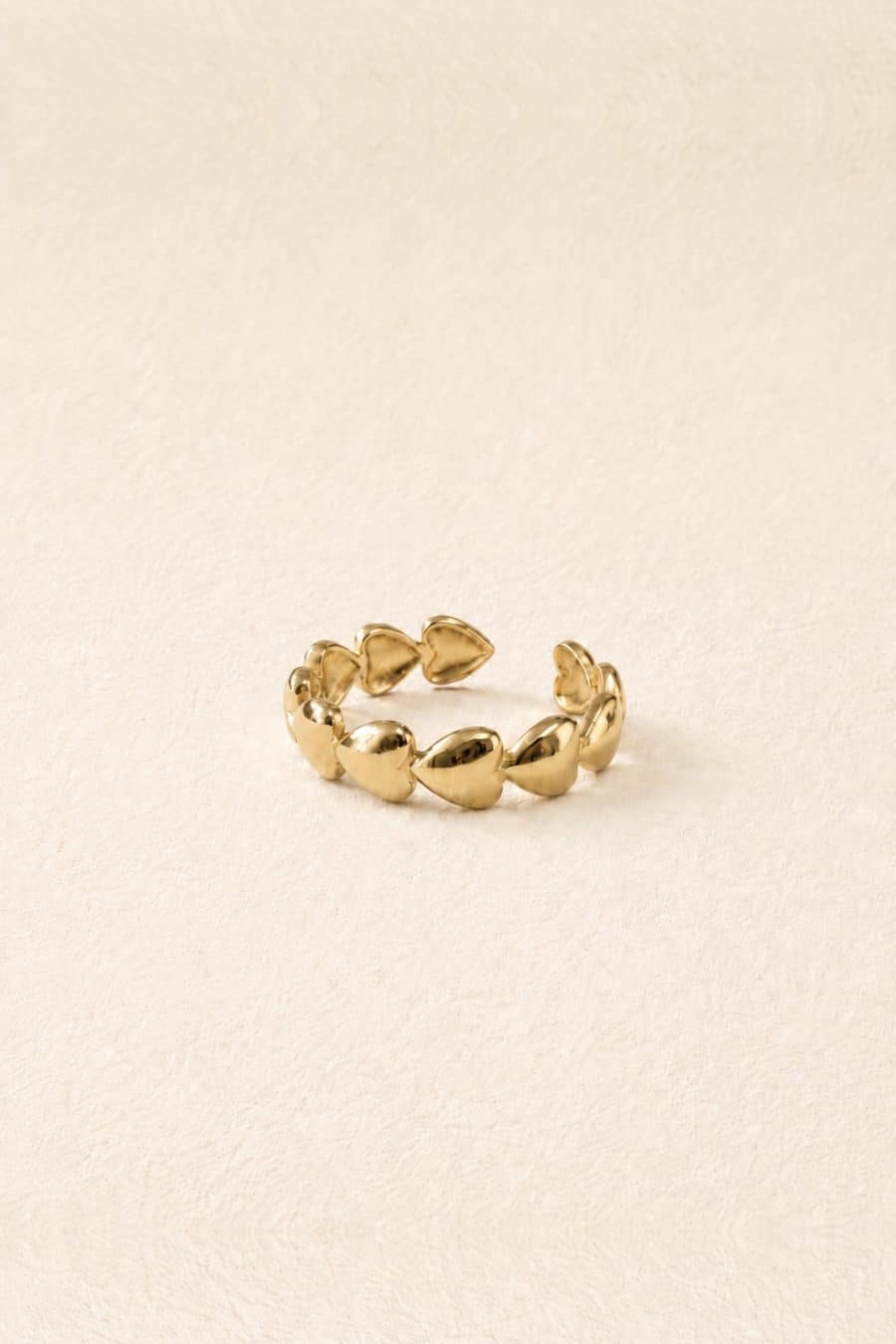Bague fine ajustable en rang formes coeurs en acier inoxydable – Bijoux doré tendance