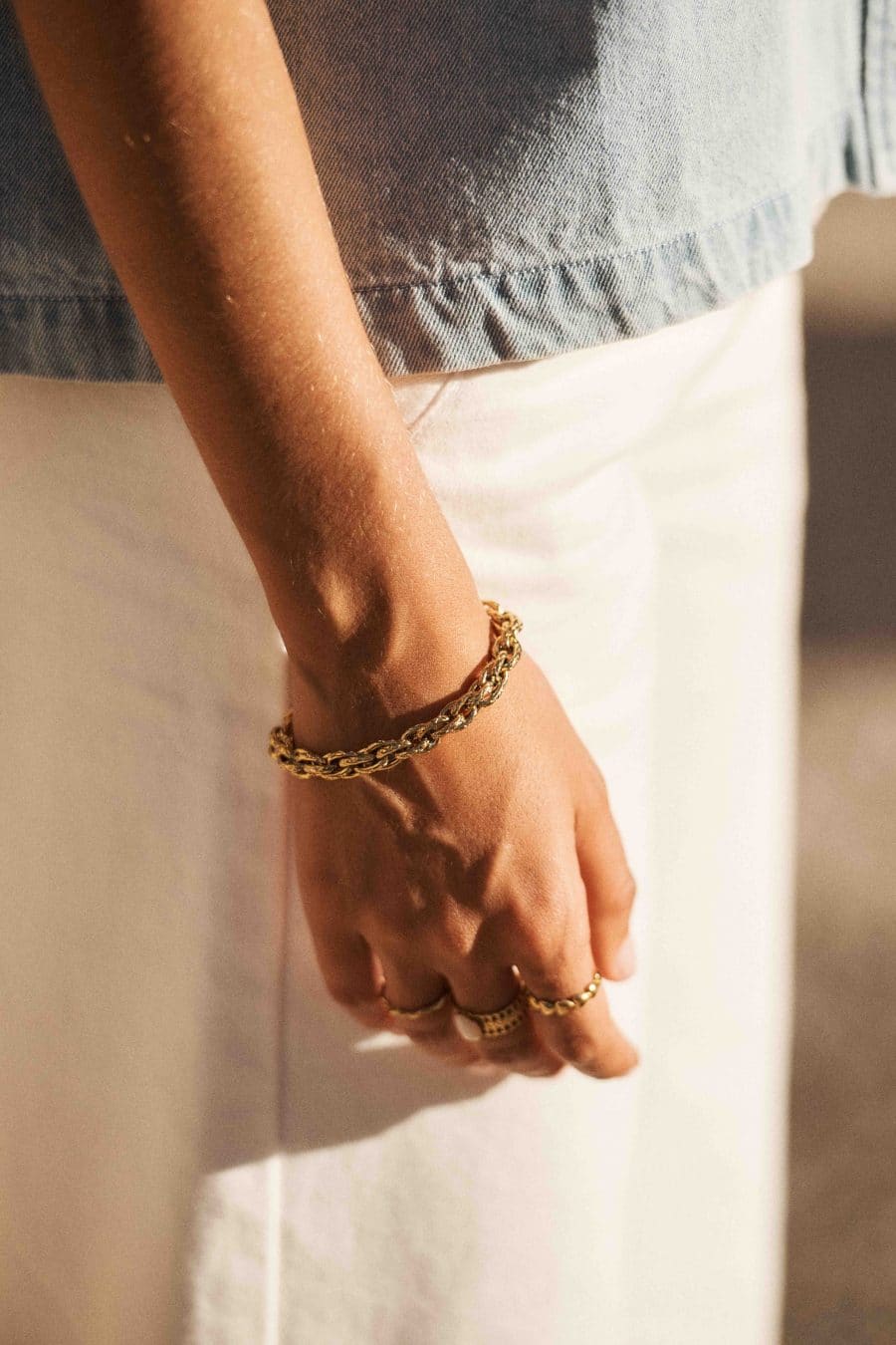 Bracelet pour femme à maillons multiple épais doré - acier inoxydable