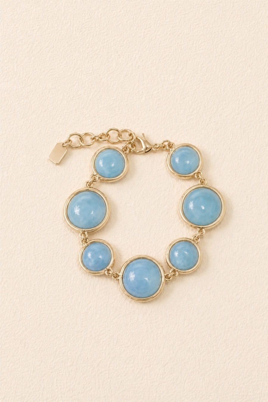 Bracelet chaîne cabochons bleues et dorées — Acier inoxydable - réglable pour s'adapter à tous les poignets