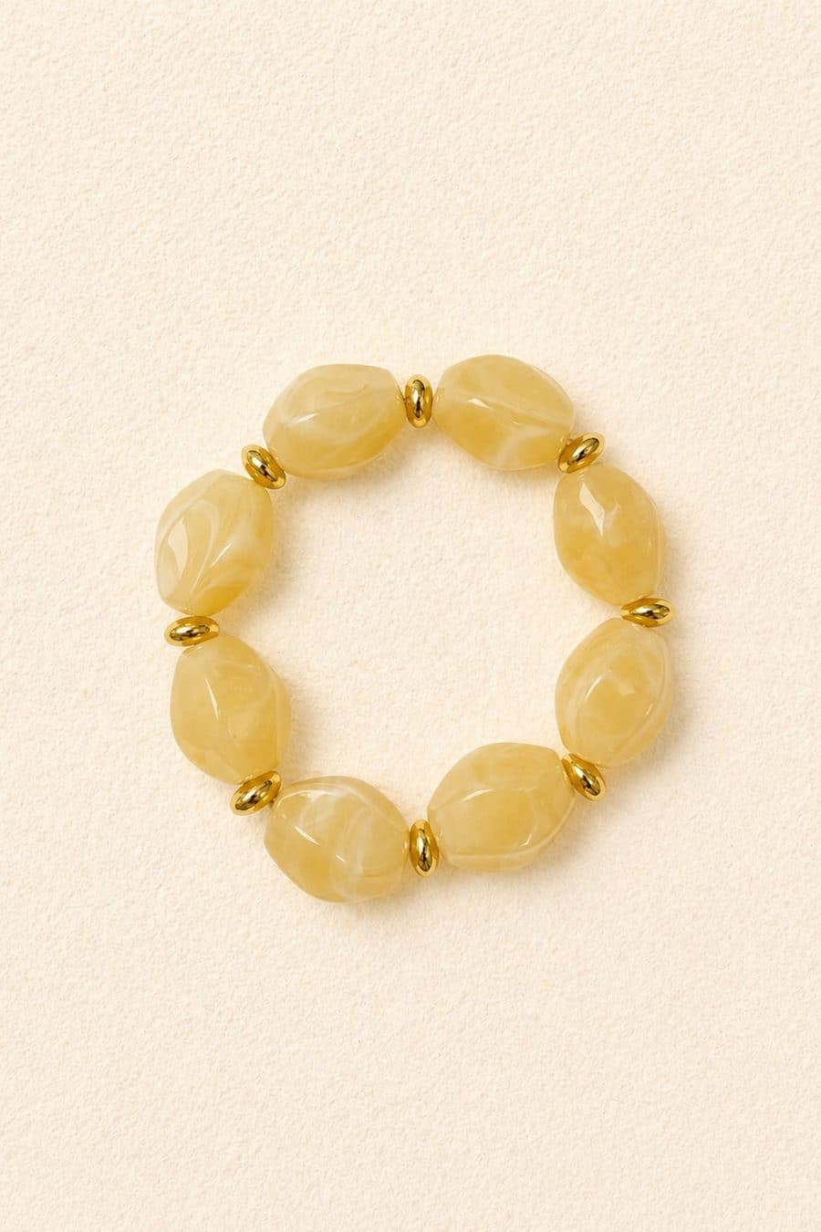 Bracelet femme crème - grosses perles ovales en résine - élastique