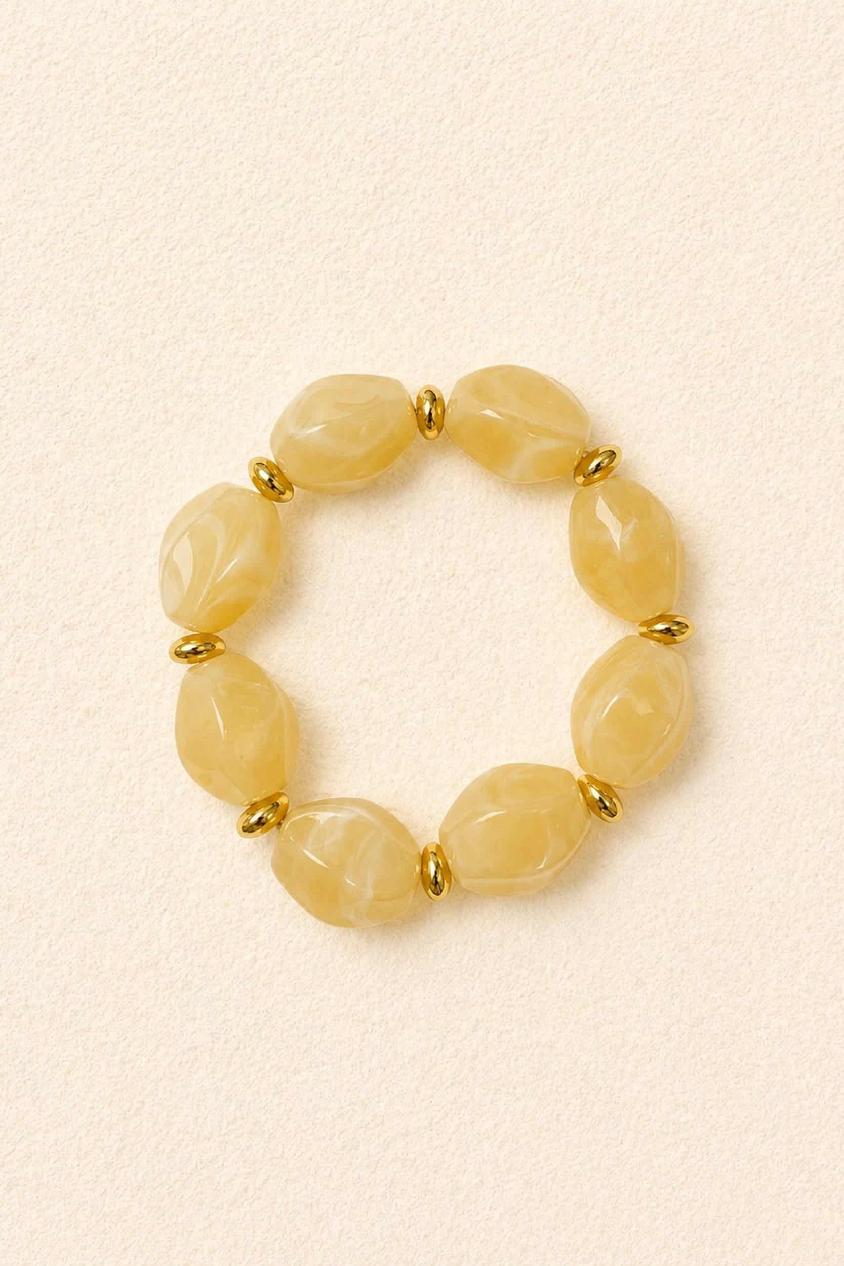 bracelet-petra-ivoire-sahoma-00001 Bracelet femme crème - grosses perles ovales en résine - élastique