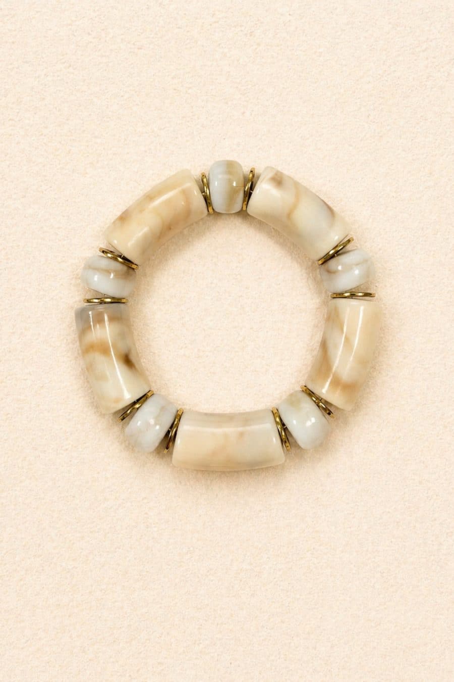 Femme bracelet couleur ivoire marbré - épais en résine – élastique