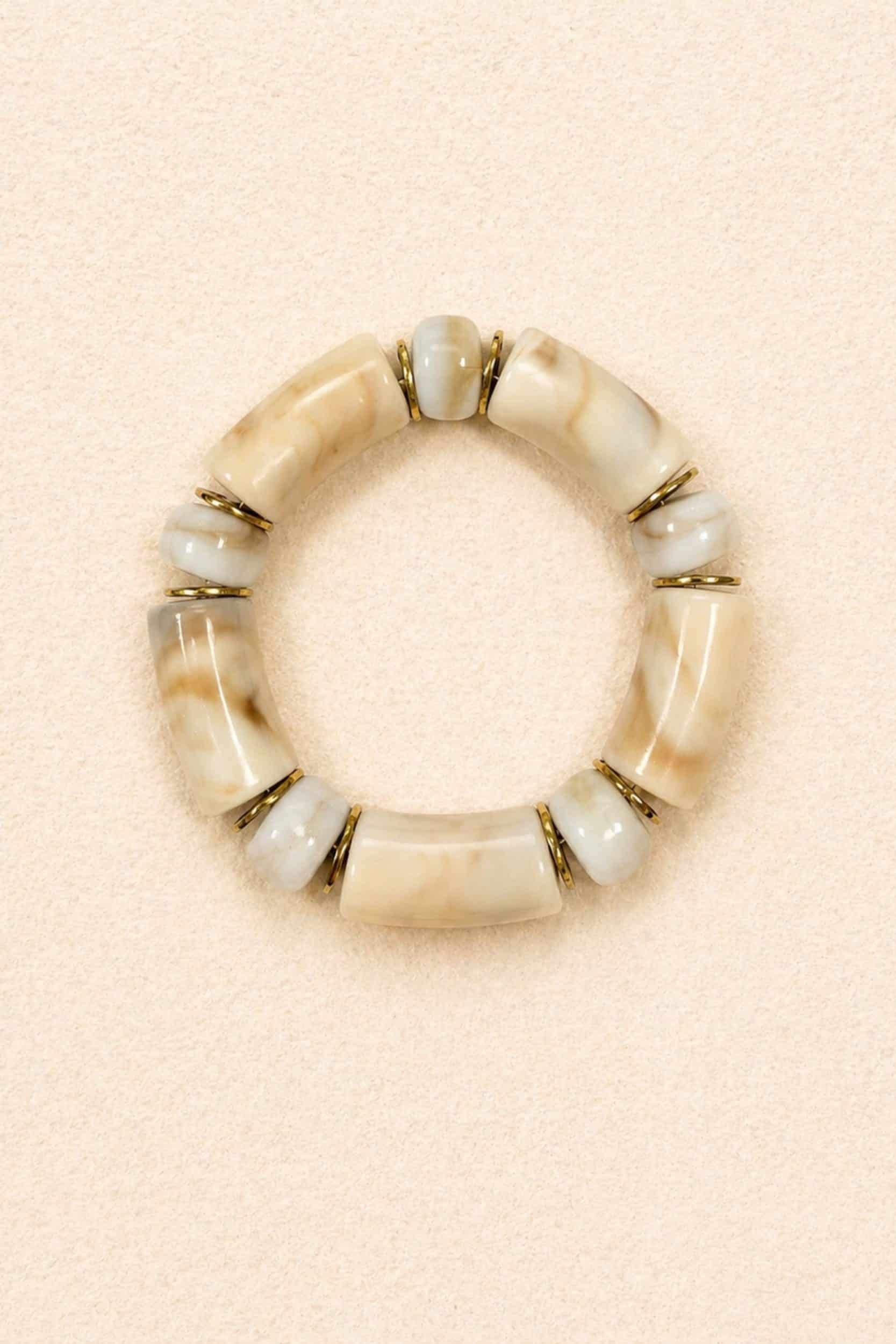 bracelet-sassi-blanc-packshot-sahoma-00001 Femme bracelet couleur ivoire marbré - épais en résine – élastique