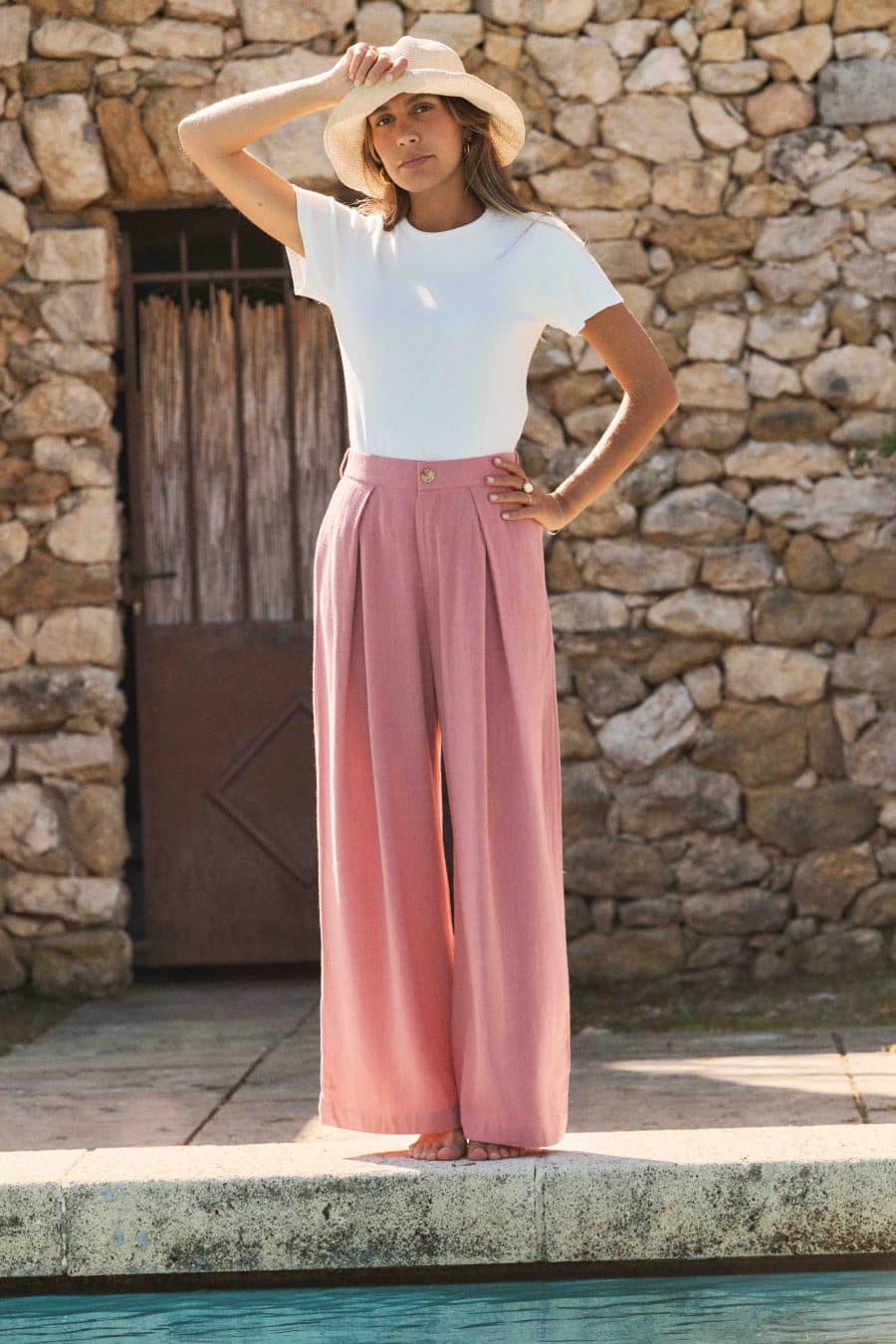 Pantalon à pinces Gianni Sahoma droit rose, coupe d'été légère et fluide
