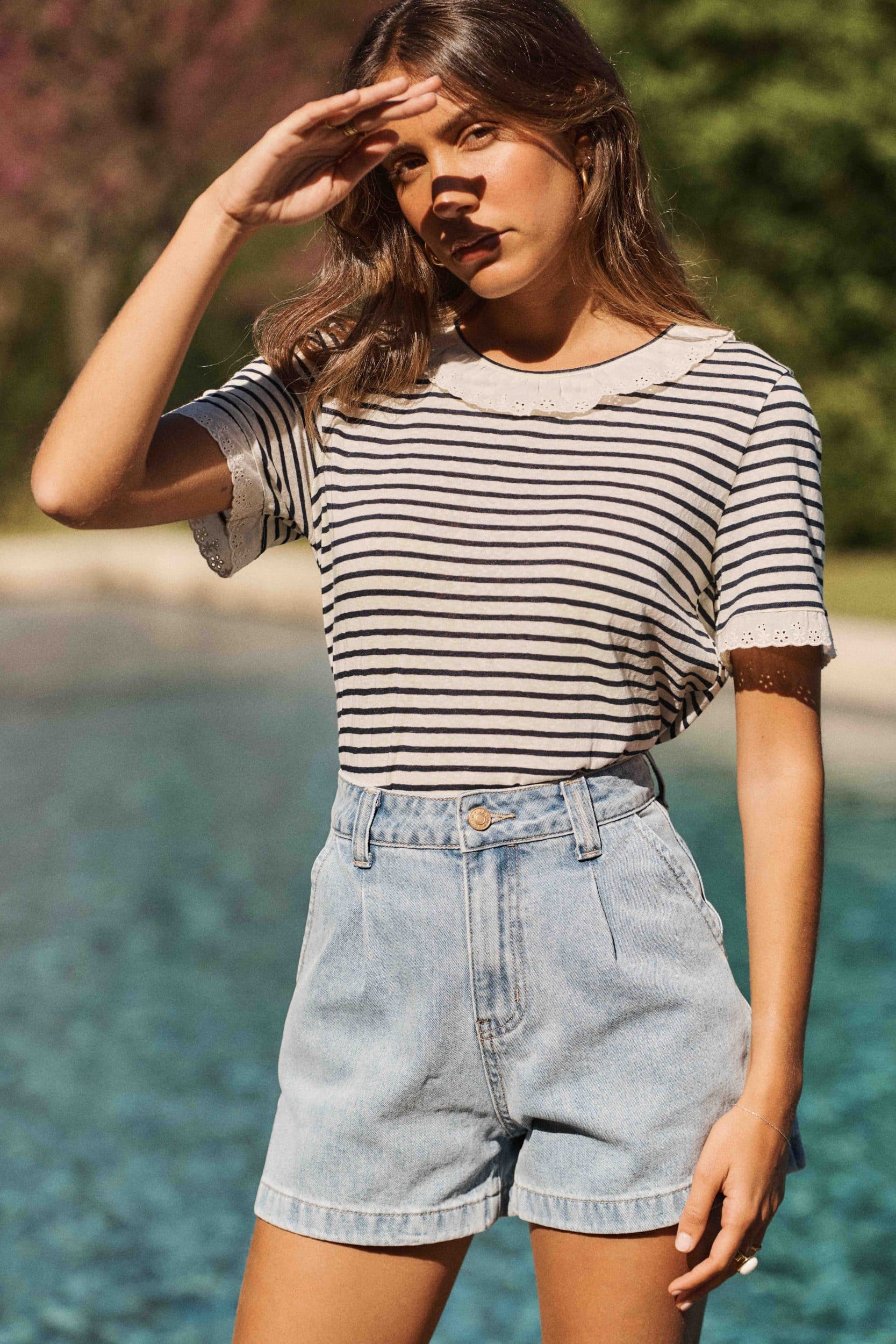 top-soan-marine-sahoma-2 T-shirt femme marinière en coton bleu marinière - col rond à dentelle