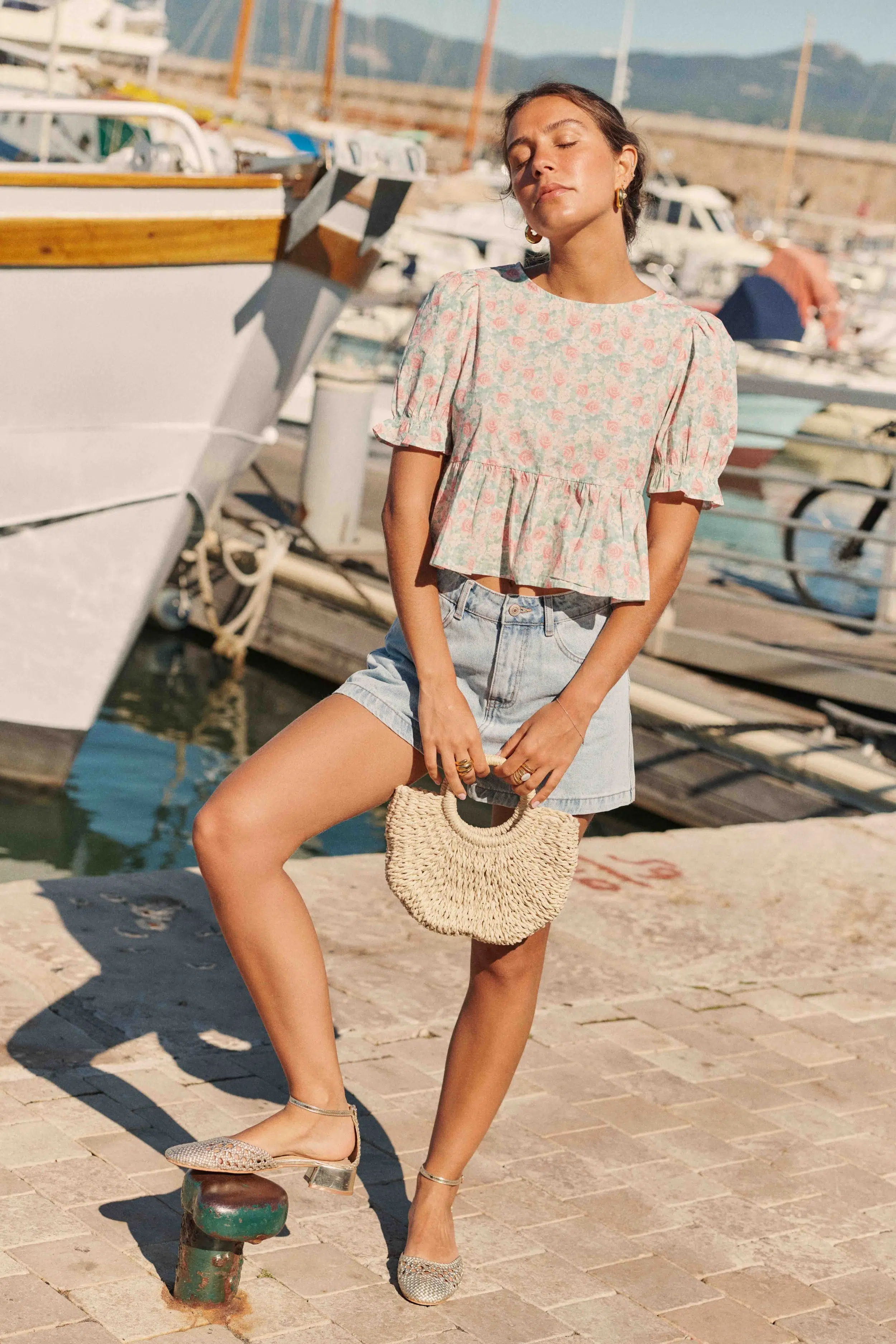 blouse-jasmine-fleuri-sahoma-00001 Blouse manches courtes bouffantes - imprimé fleuri rose et vert