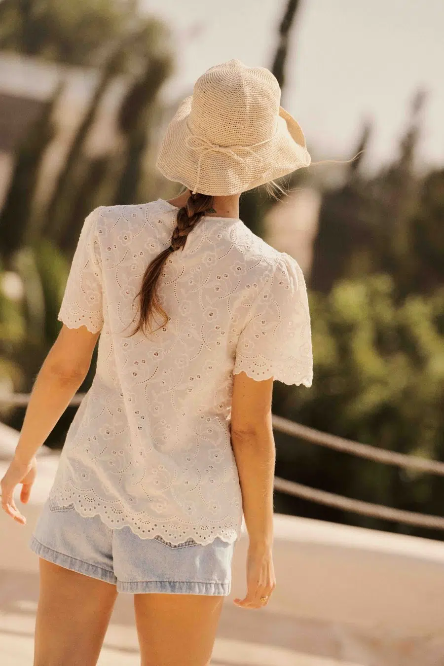 Blouse femme -manches courtes - broderie anglaise écru