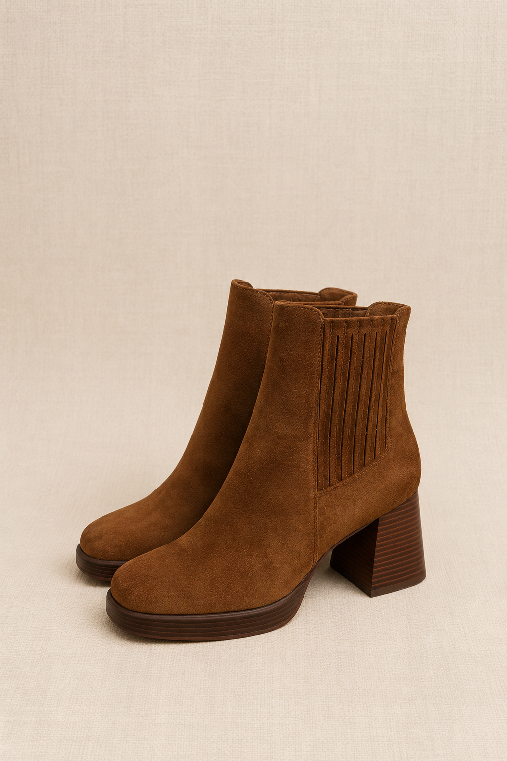 bottines-sephia-suedine-camel-packshot-sahoma-00003 Bottines camel femme effet daim à talon bloc - Sahoma