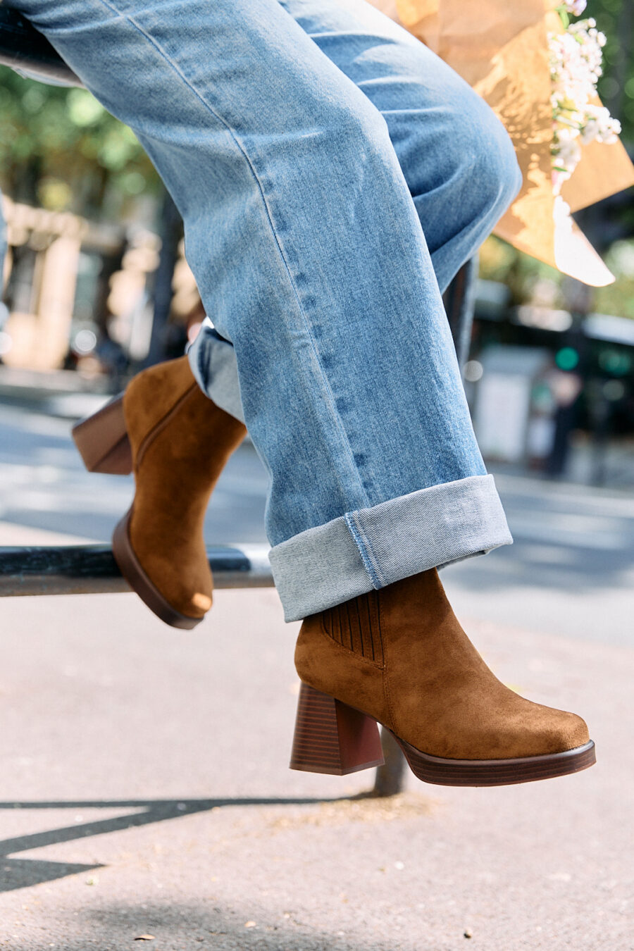 Bottines camel femme effet daim à talon bloc - Sahoma