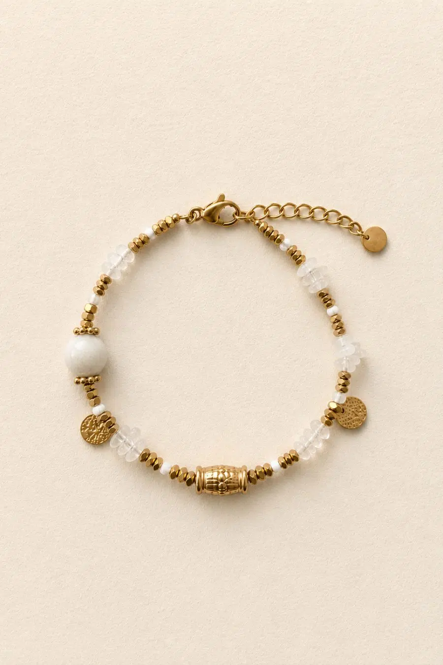 Bracelet Sahoma Bettina en petites pierres asymétriques blanc et doré