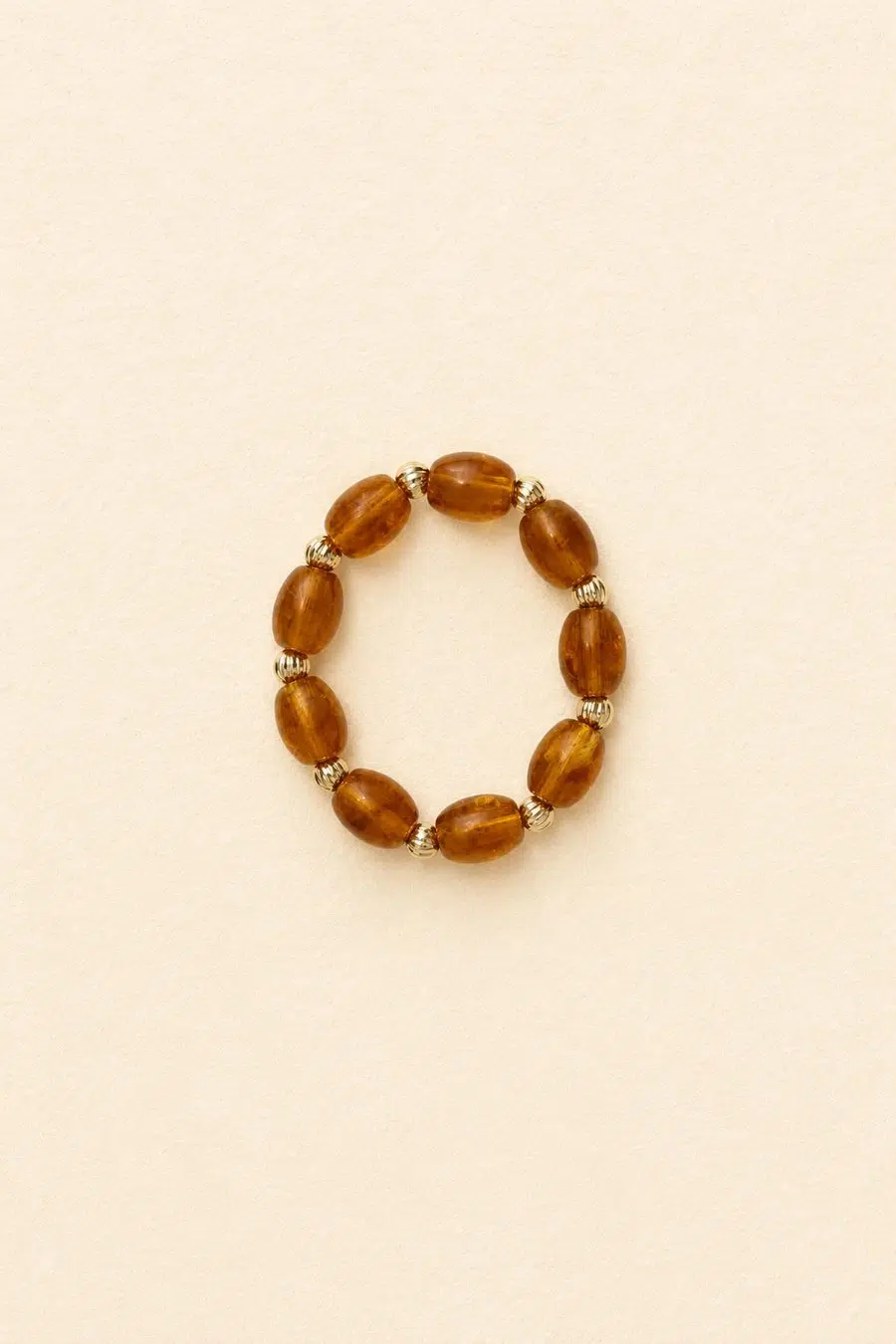 Bracelet Lison Sahoma aux grosses perles ovales ambrées montées sur élastique