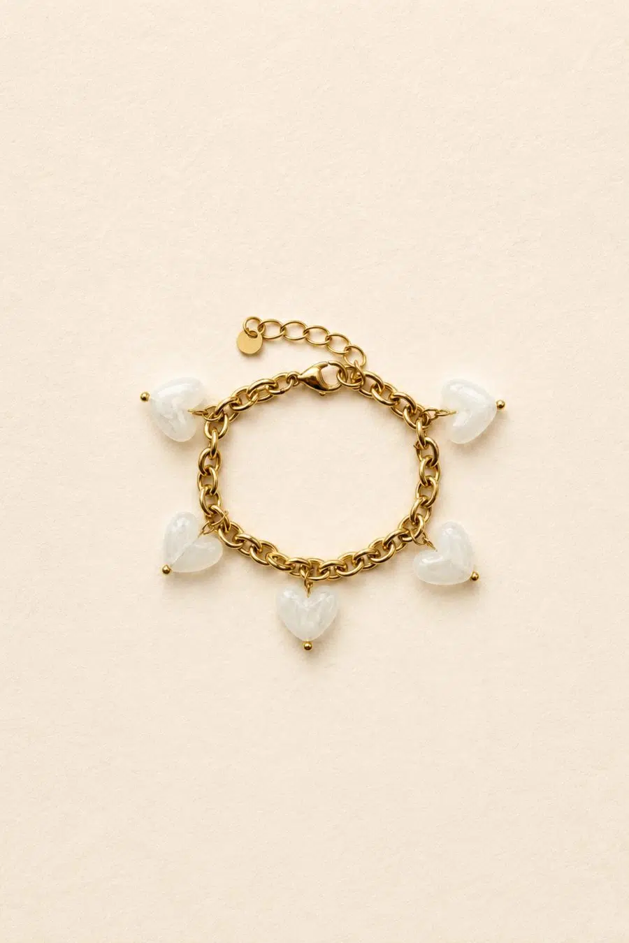 Bracelet pour femme à maillons chunky et charms en forme de coeur blanc