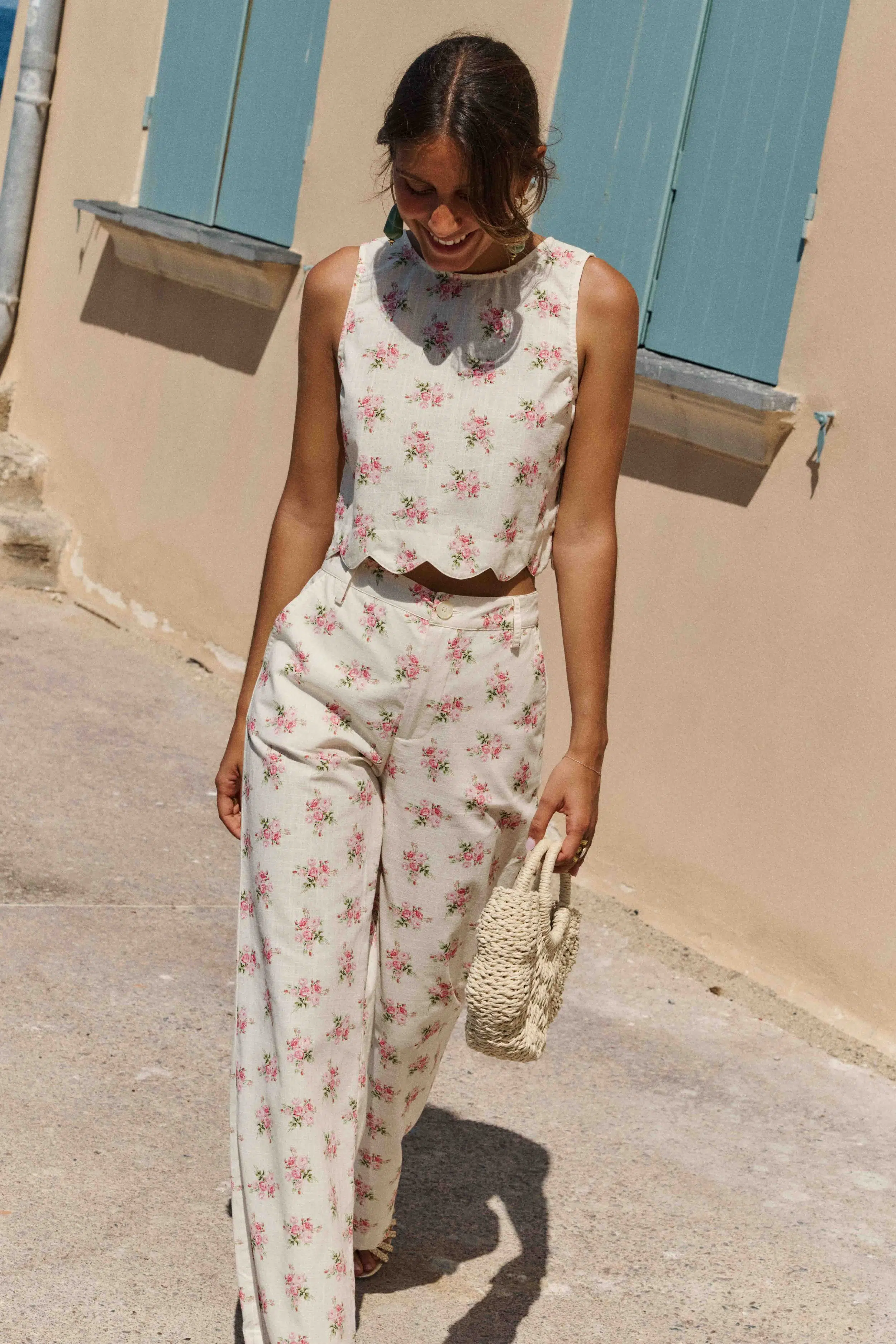 pantalon-numa-rose-sahoma-00003 Pantalon femme droit chic - imprimé fleuri rose