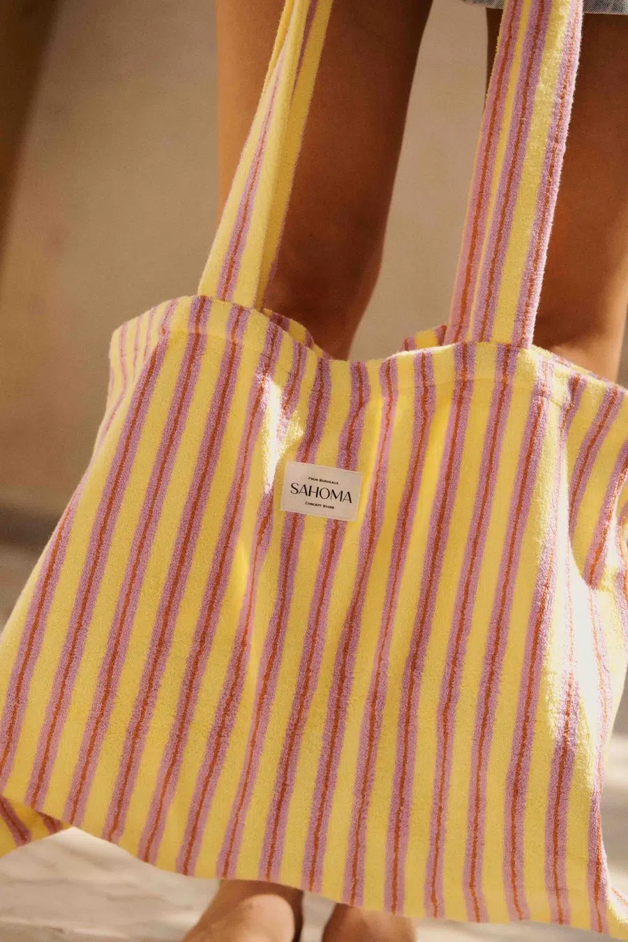 Femme sac cabas en tissu éponge rayé - grande contenance