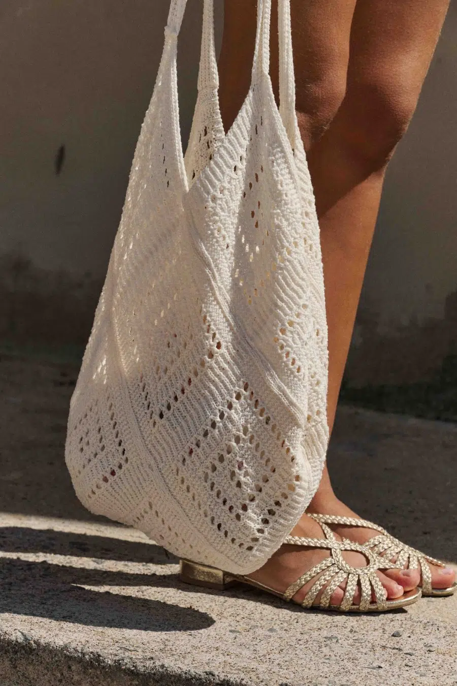 Femme sac cabas blanc en maille crocheté - grande contenance - réversible