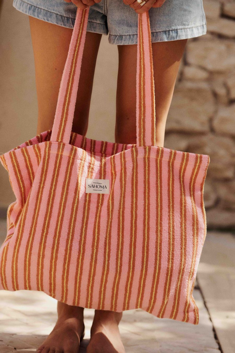 Femme sac cabas en tissu éponge rayé - grande contenance