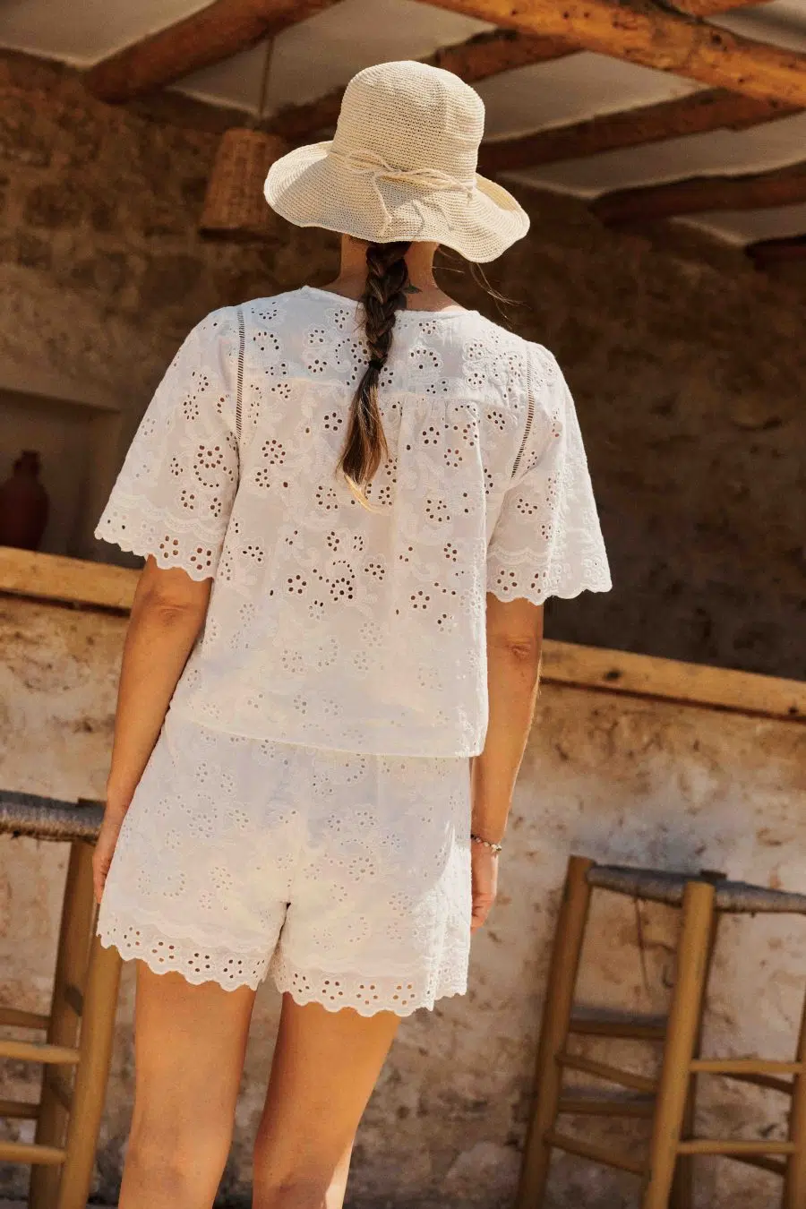 Short taille haute blanc - broderie anglaise