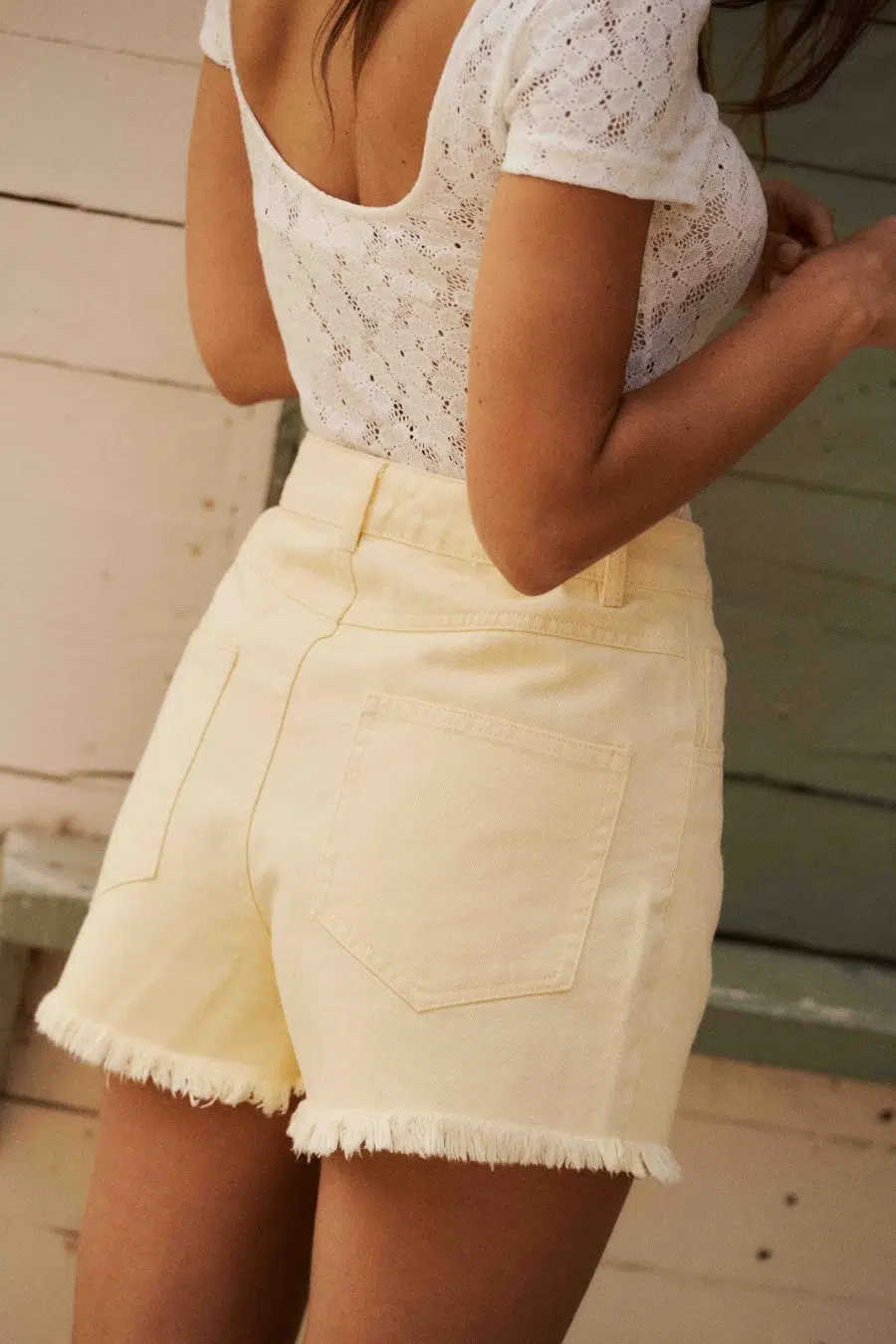 Short en jean jaune pour femme – Coupe taille haute - basique