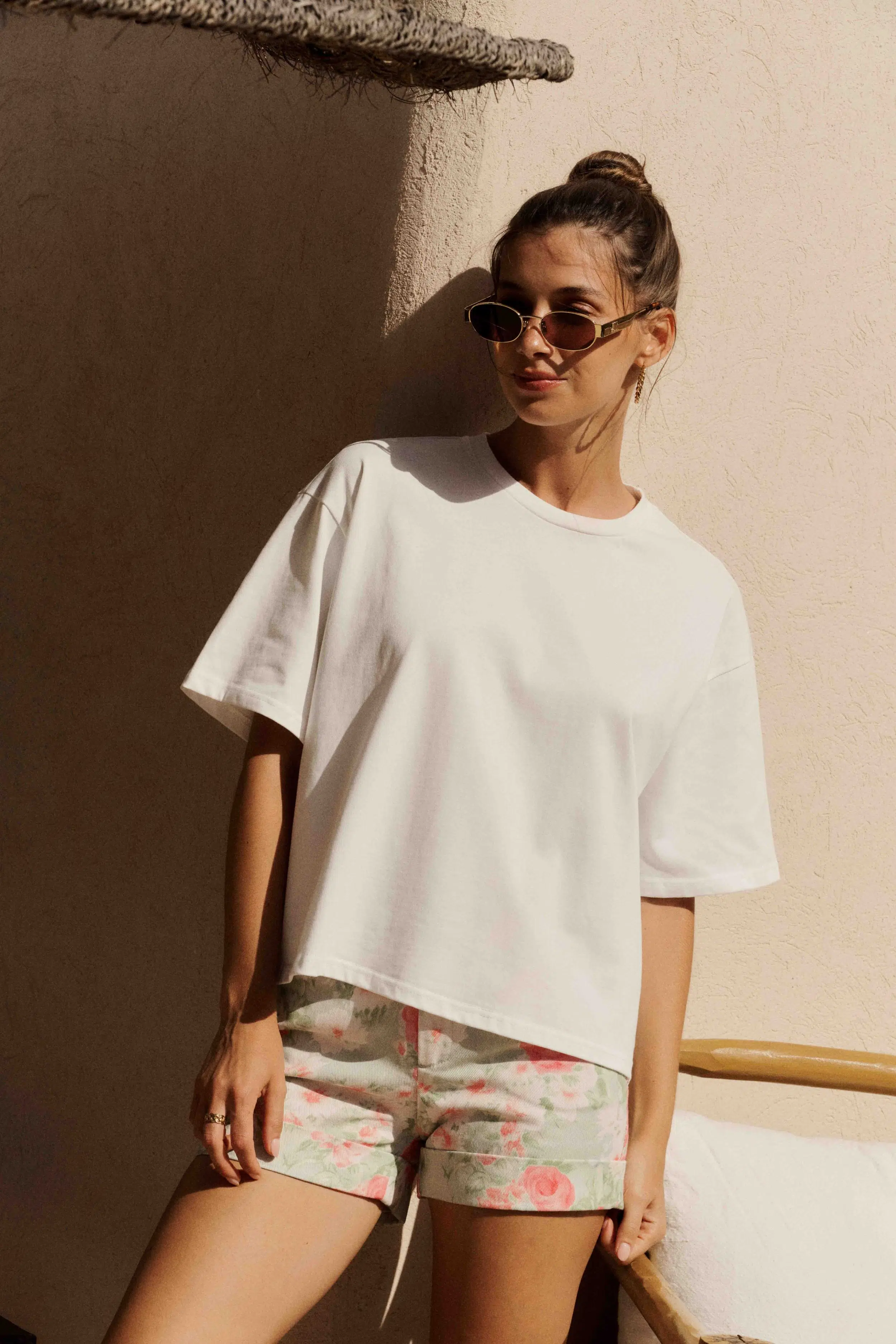T-shirt Sahoma Bastien blanc, coupe ample, col rond et manches courtes